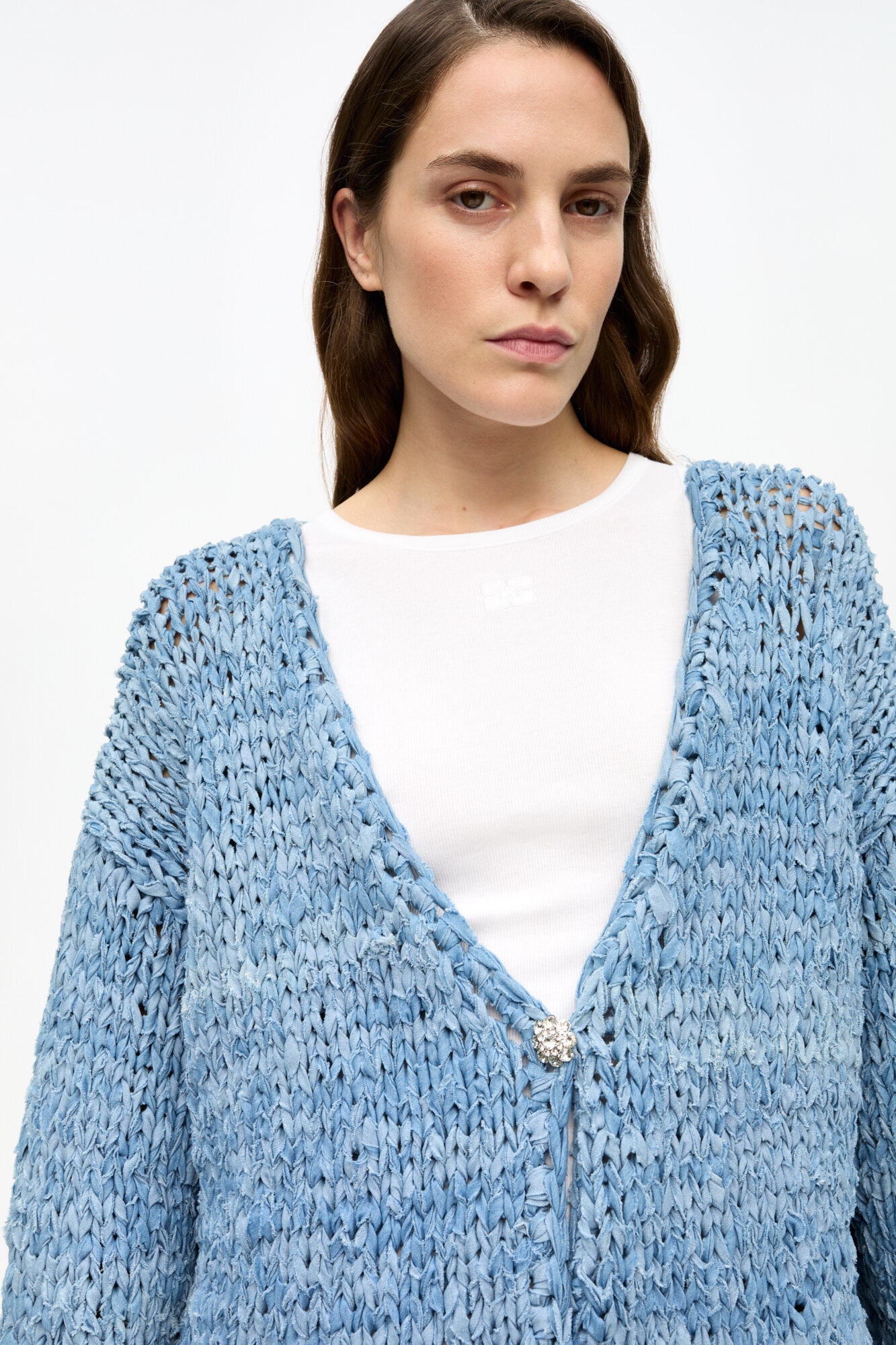 BLUE DENIM HANDKNIT CARDIGAN - 5