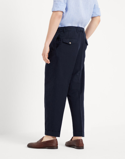 Brunello Cucinelli Garment-dyed twisted linen and cotton gabardine relaxed fit trousers with double pleats outlook