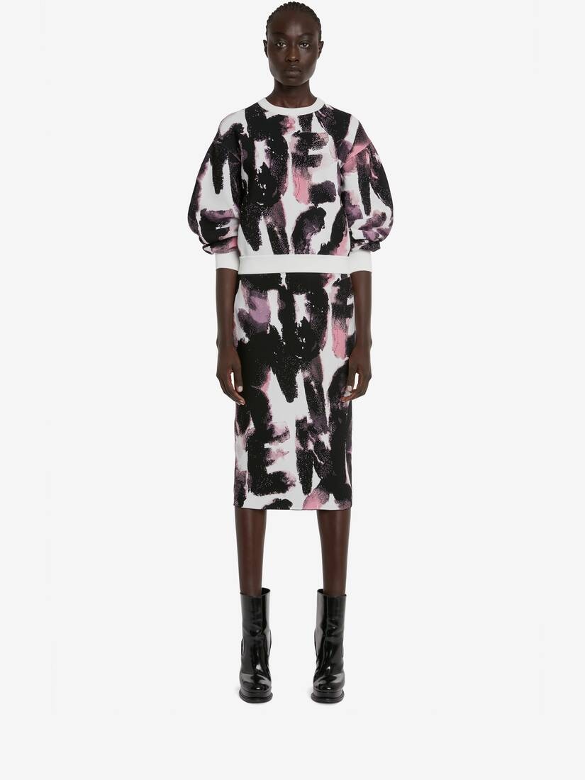 Alexander McQueen Women's Watercolour Graffiti Jacquard Jumper in White