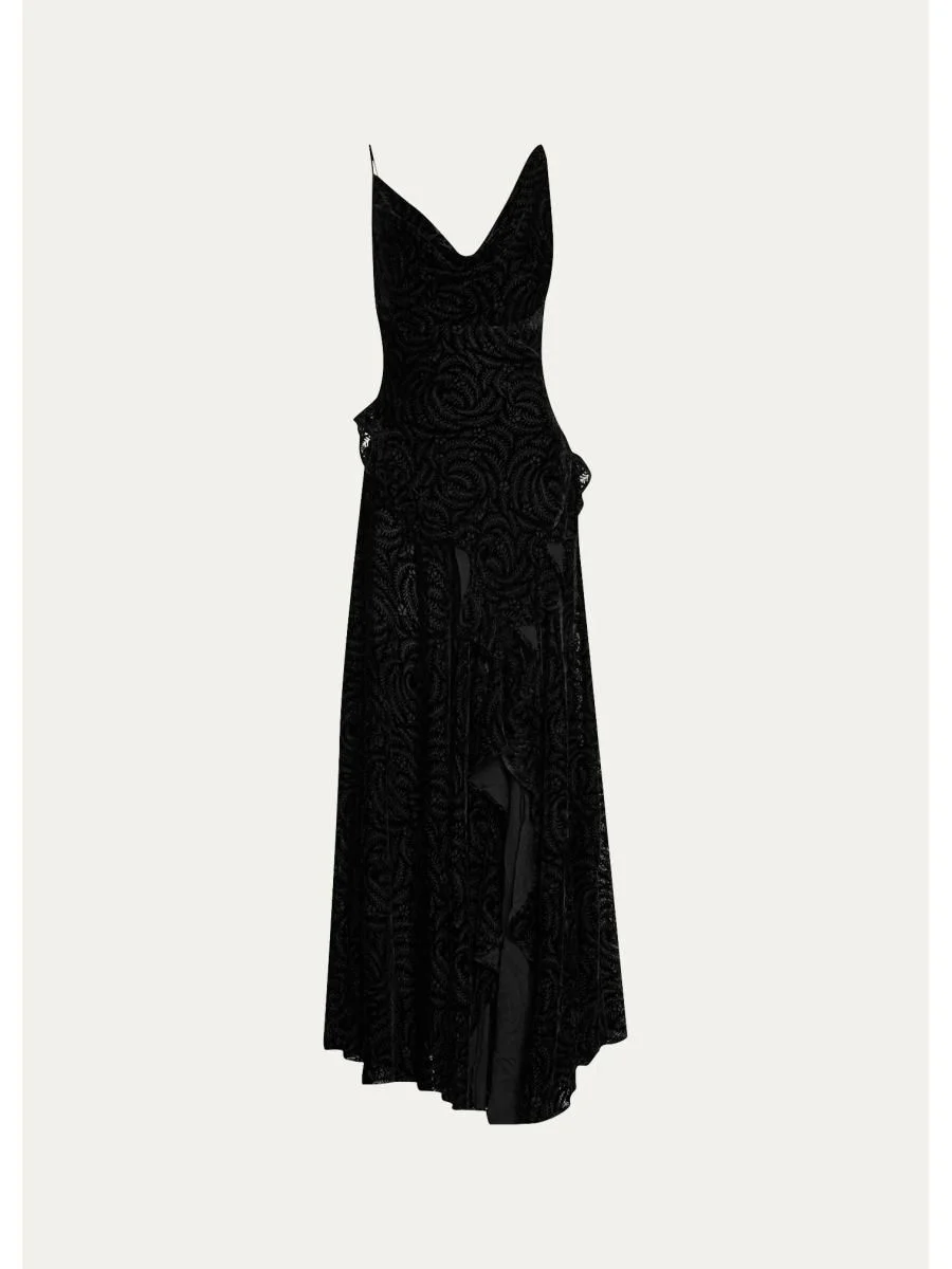 Gwen Draped Velvet Burnout Maxi Dress - 1