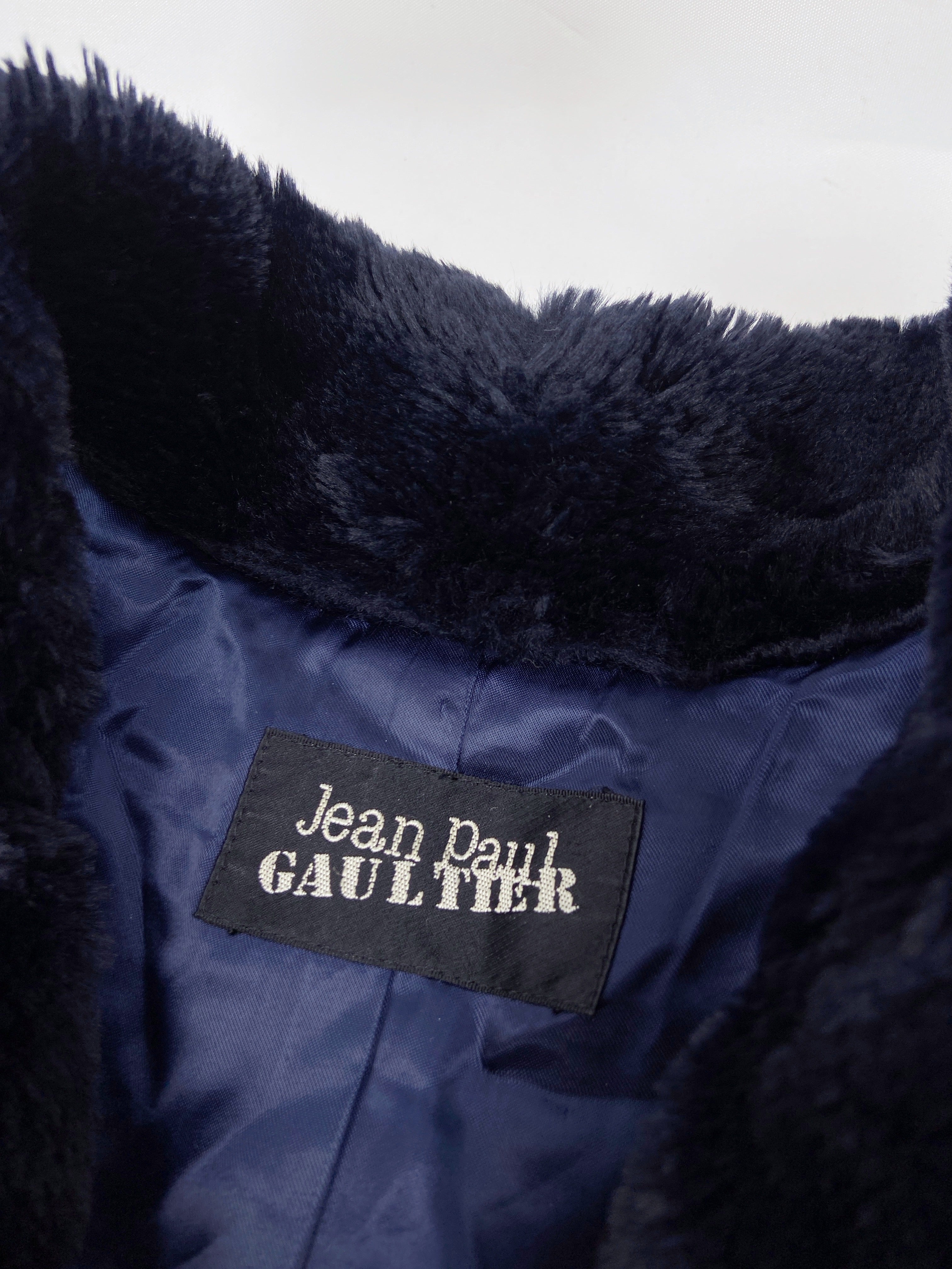 Jean Paul Gaultier 80s Lightening Blue Faux Fur Coat - 14
