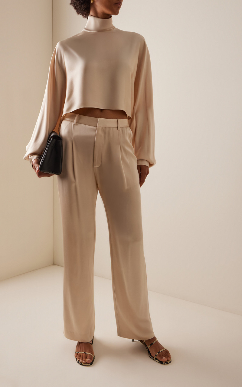 LAPOINTE Pleated Satin Tapered Pants neutral outlook