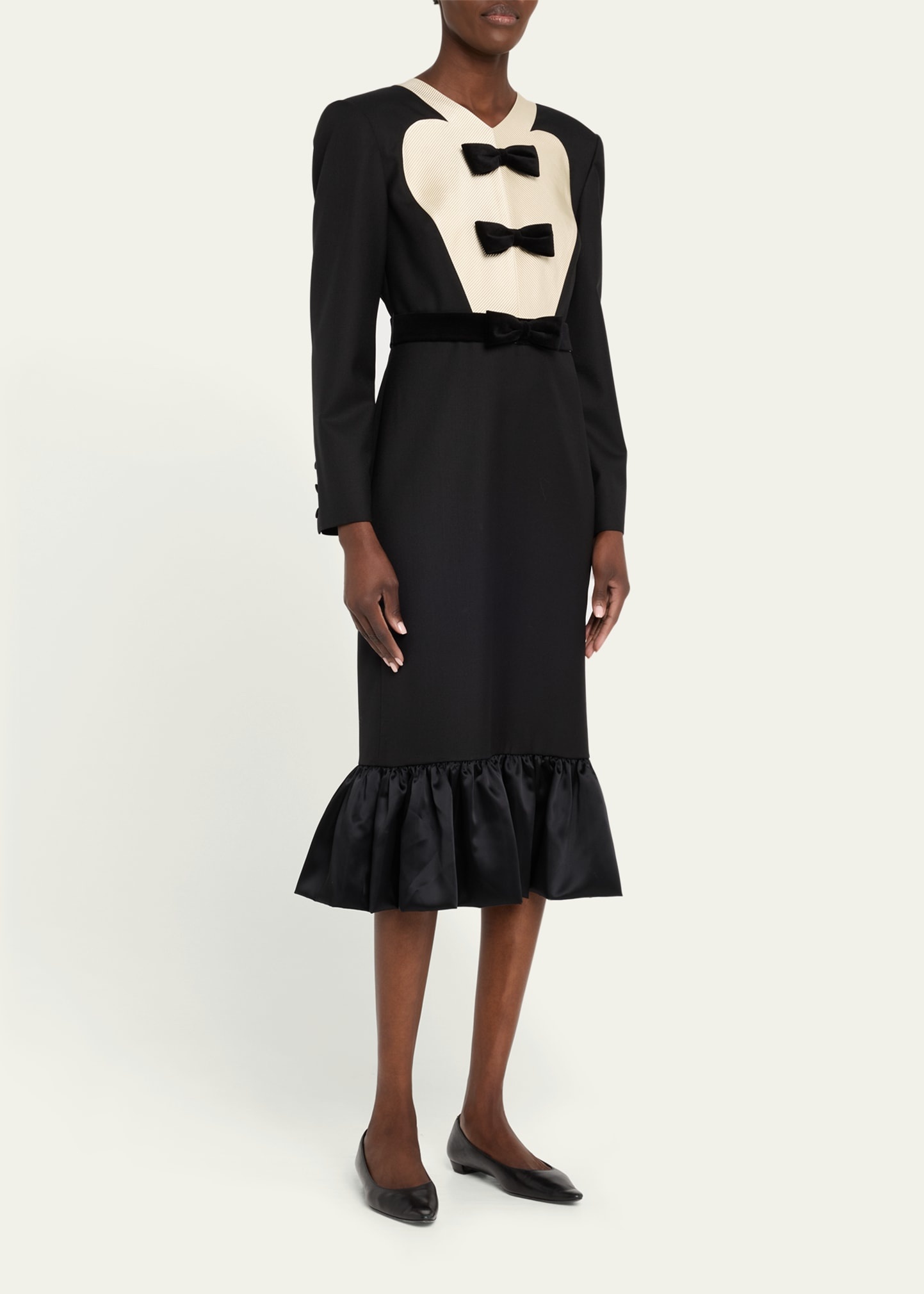 Bow Tuxedo Ruffle Midi Dress - 4