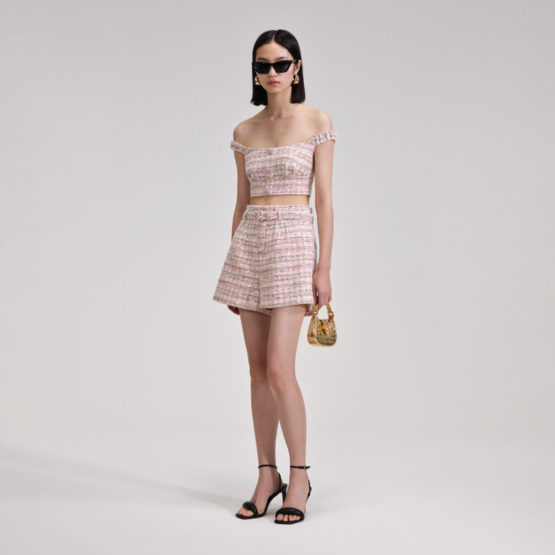 self-portrait Pink Sequin Boucle Shorts outlook
