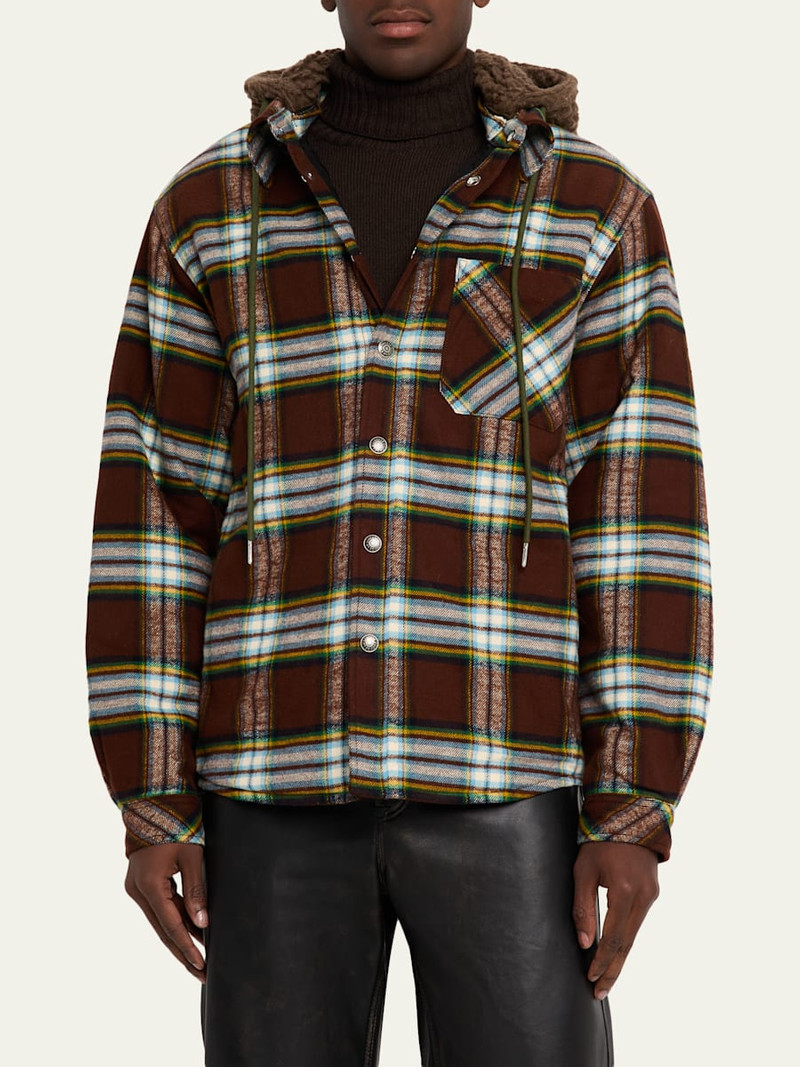 COÛT DE LA LIBERTÉ Men's Cotton Plaid Sherpa-Hooded Shirt Jacket outlook