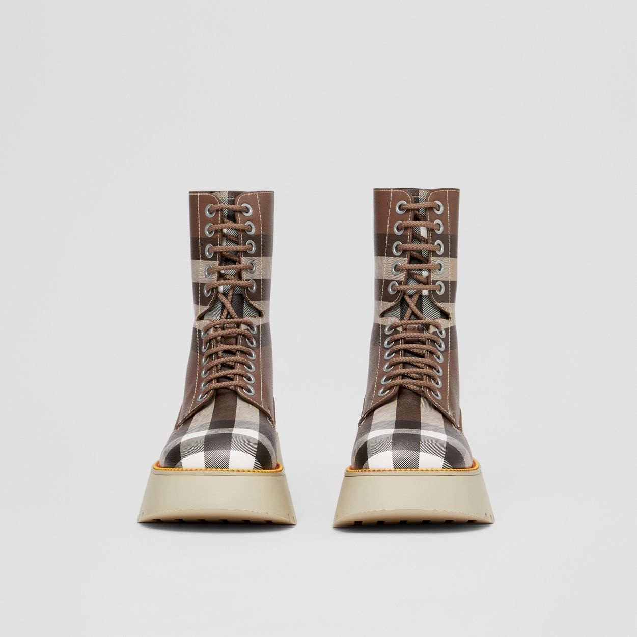 Exaggerated Check Platform Faux Leather Boots - 4
