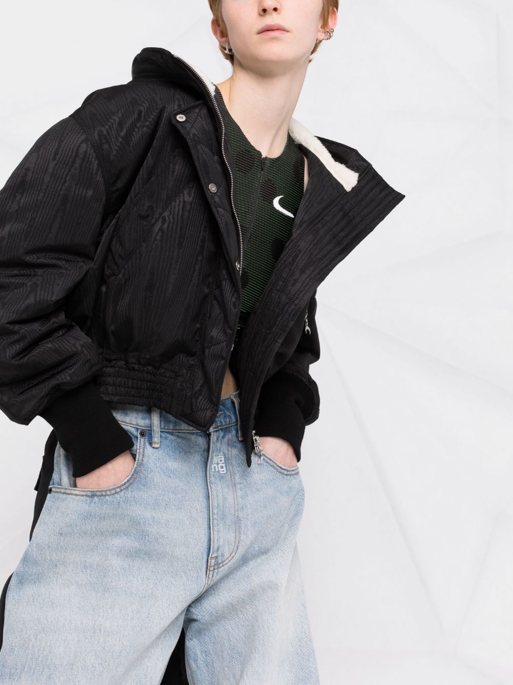 moiré-effect faux shearling-lined cropped jacket - 3