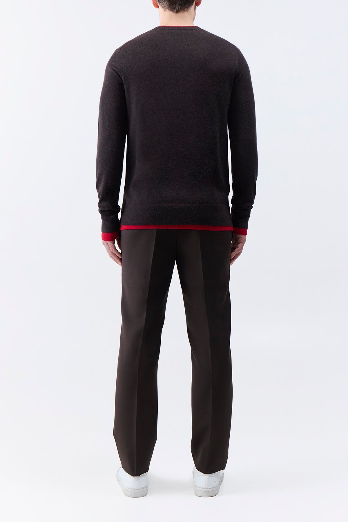 Wells Reversible Knit Sweater in Chocolate & Scarlet Red Cashmere Silk - 5