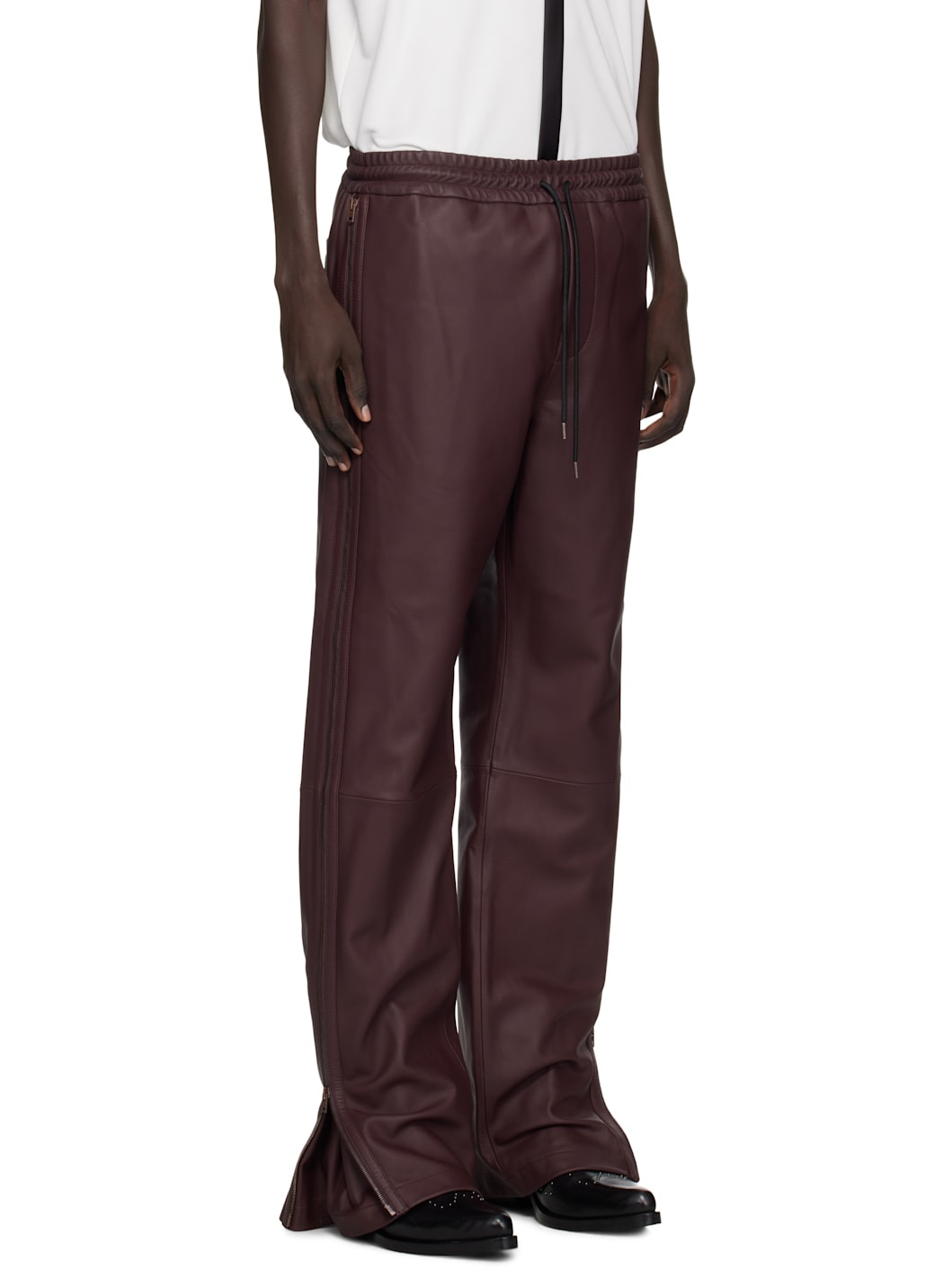 Burgundy Regular Fit Leather Pants - 2