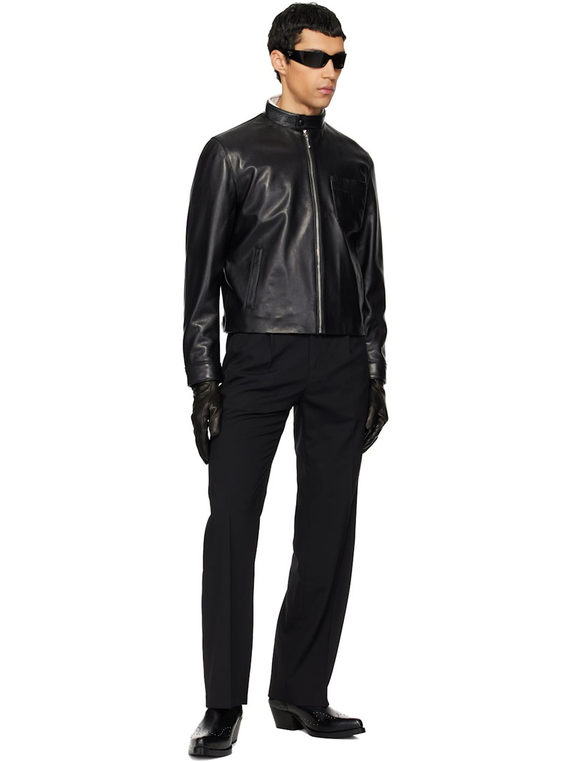 ERNEST W. BAKER Black Snake Trim Leather Jacket outlook