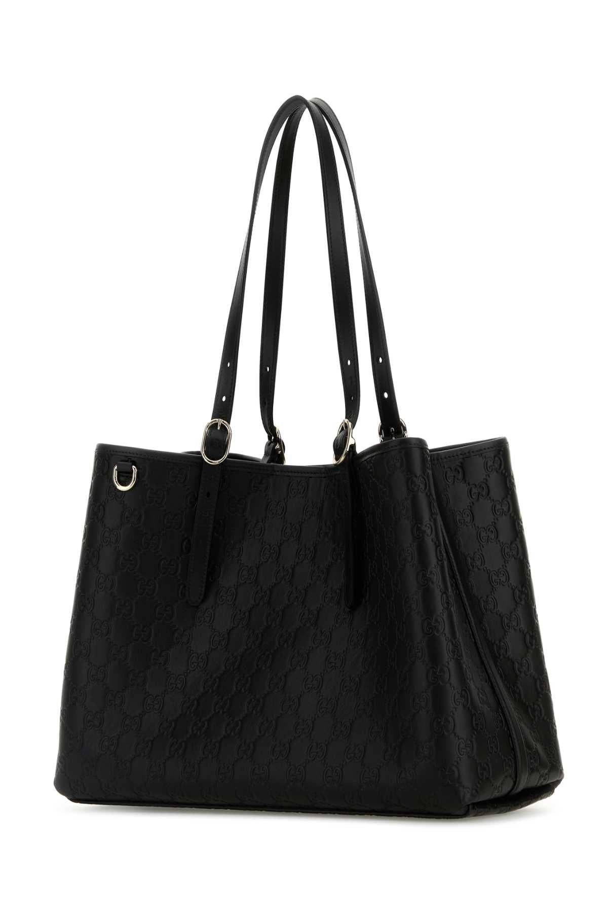 Gucci Women Black Leather Large Gg Emblem Shopping Bag - 2