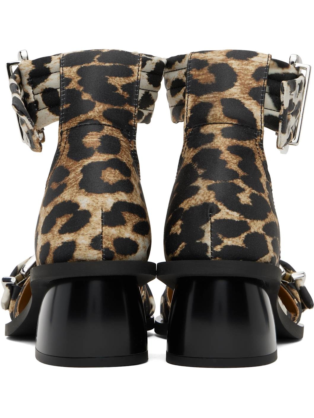 Tan & Black Feminine Buckle Open Cut Heels - 2