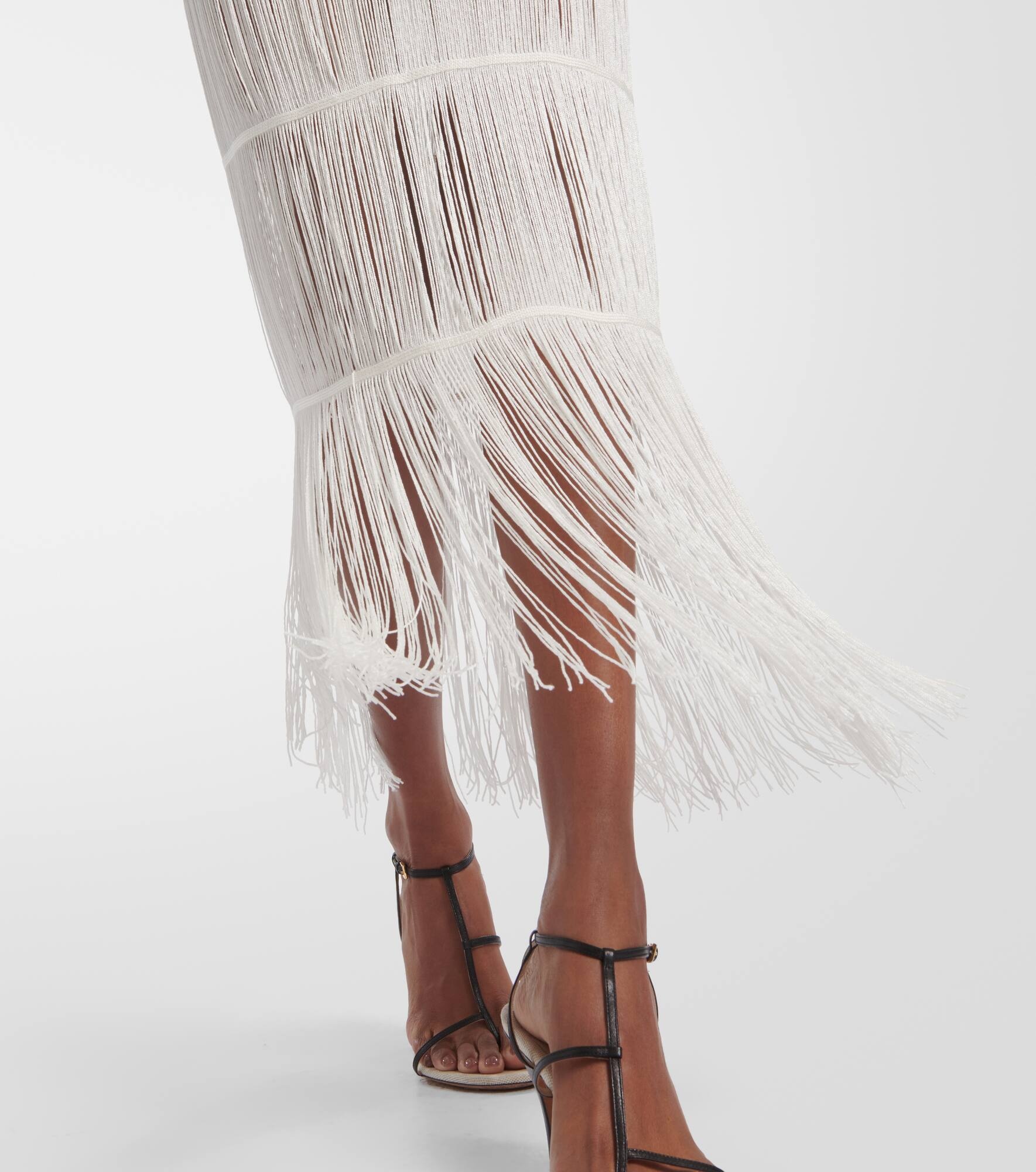Zare fringed ribbed-knit maxi dress - 5