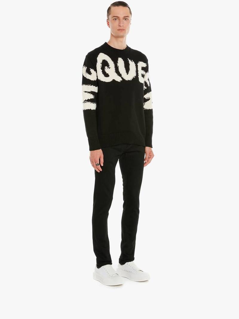 Men's McQueen Graffiti Denim Jeans in Black 3