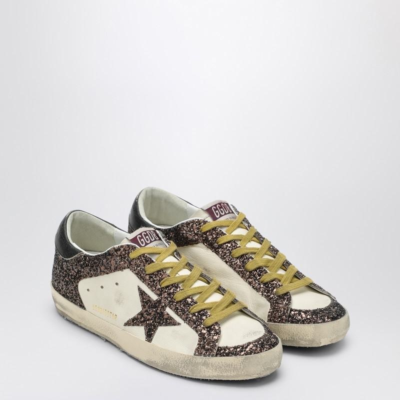 Golden Goose Super-Star White/Brown Sneakers With Glitter - 3