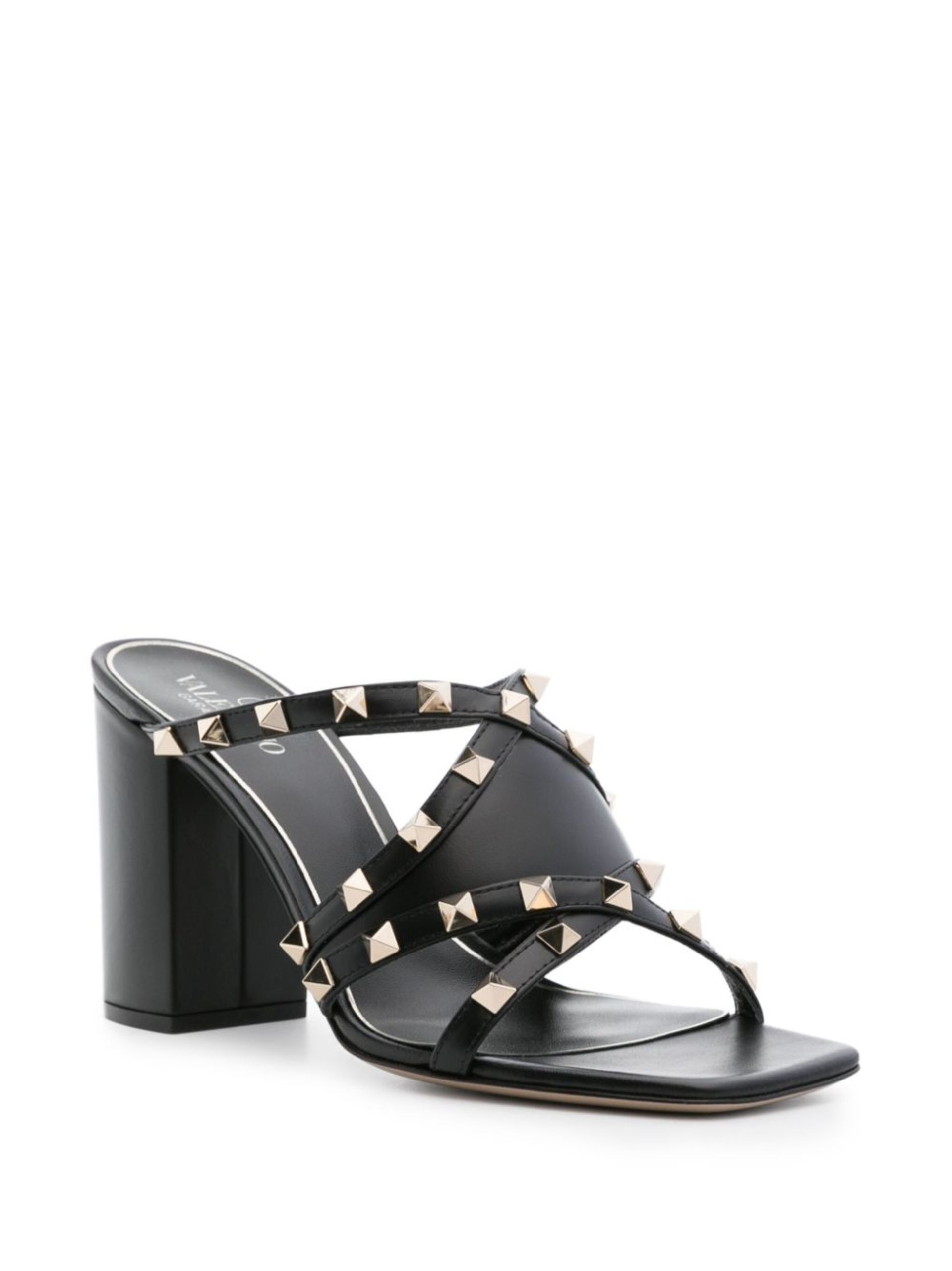 Black Rockstud 100mm Leather Sandals - 2