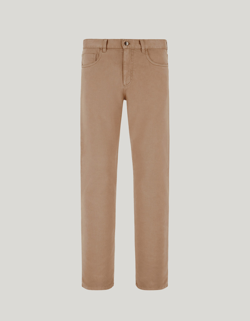 TAUPE FIVE-POCKET TROUSERS IN COTTON TWILL, REGULAR FIT 1