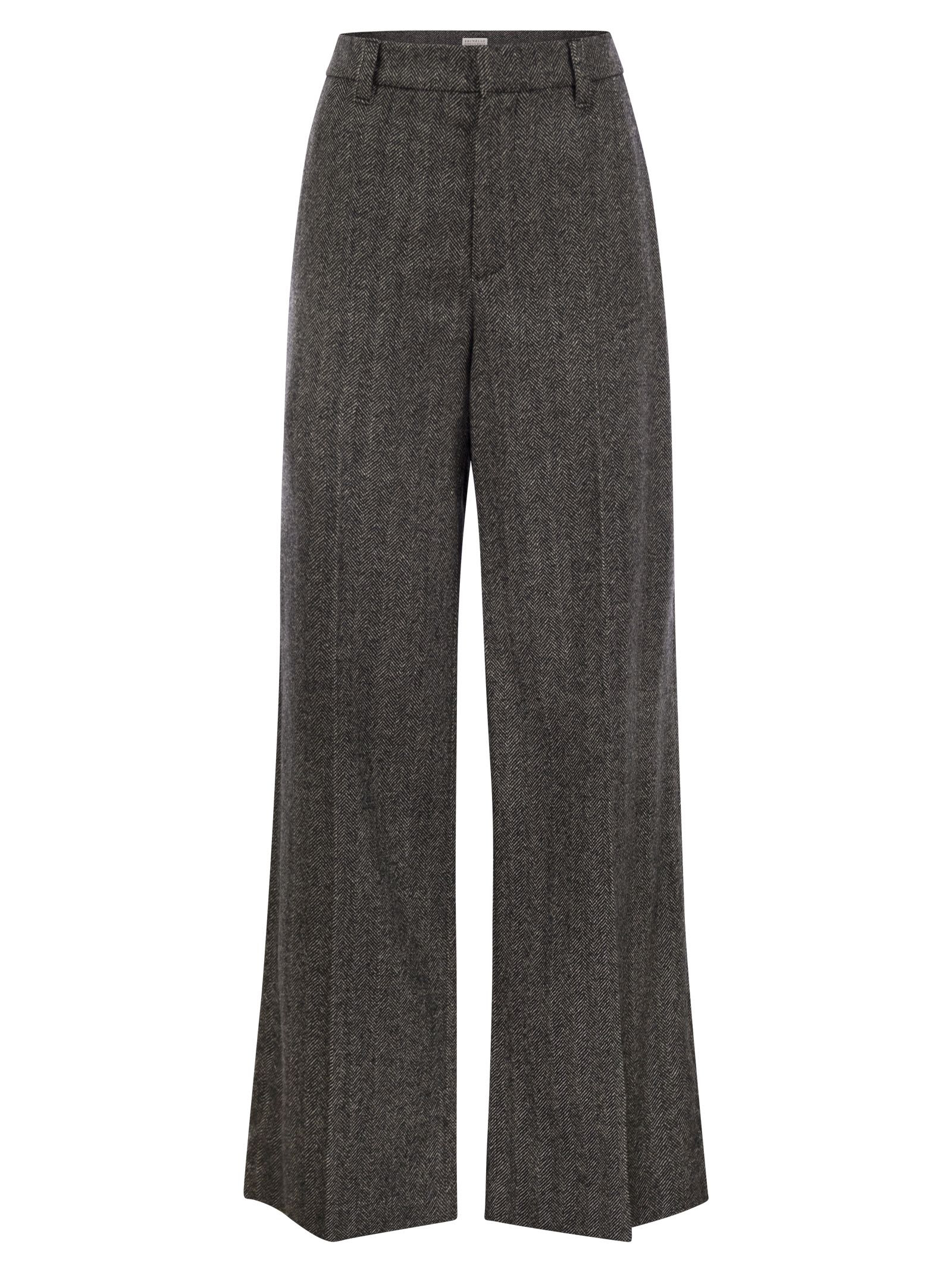Brunello Cucinelli Women Loose Sartorial Chevron Carded Techno Wool Trousers - 1