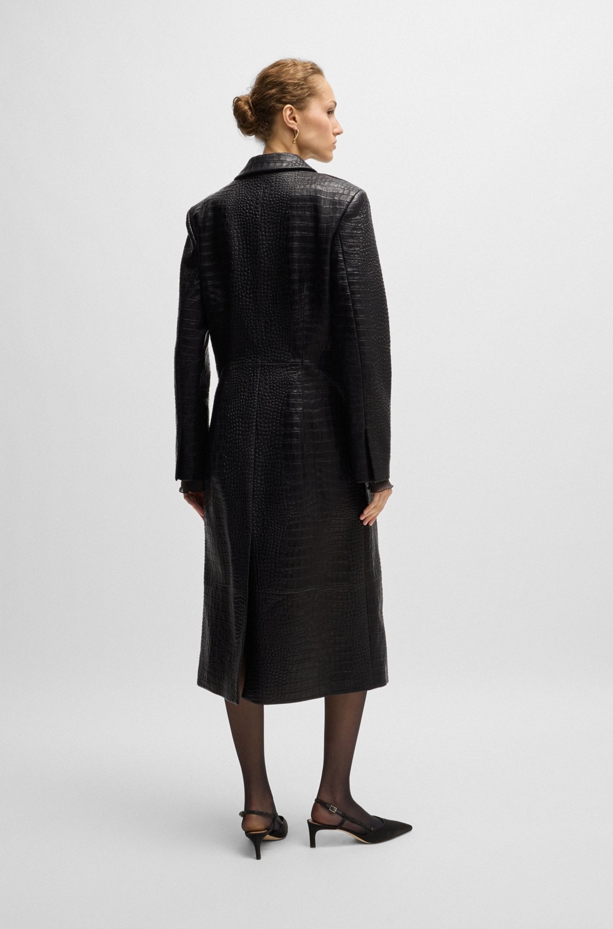 WRAP-FRONT COAT IN CROCODILE-EMBOSSED LEATHER - 4