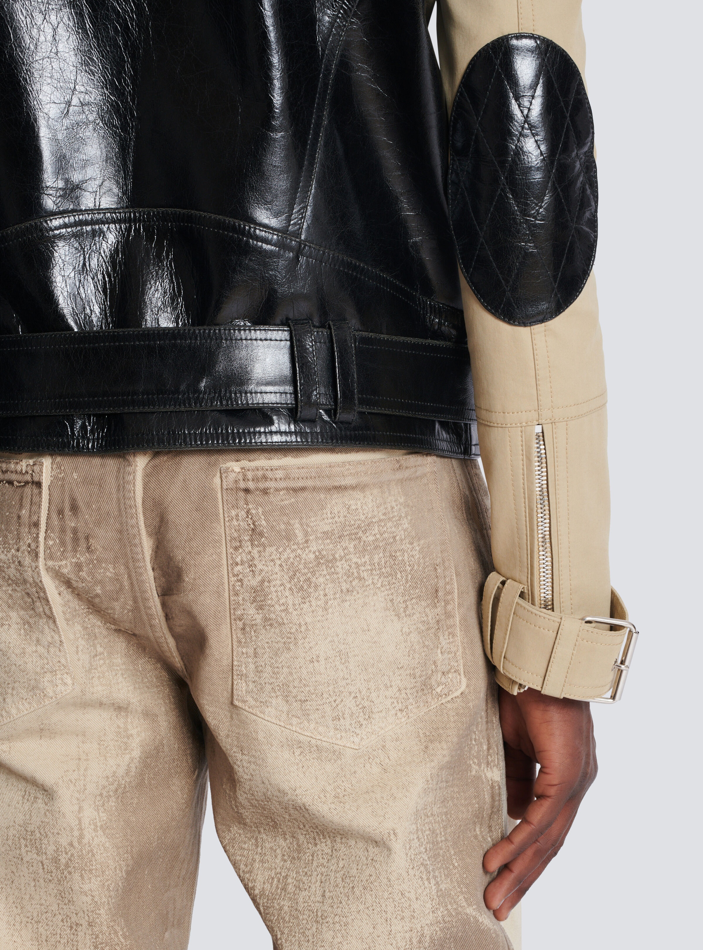 Leather and cotton biker jacket - 8