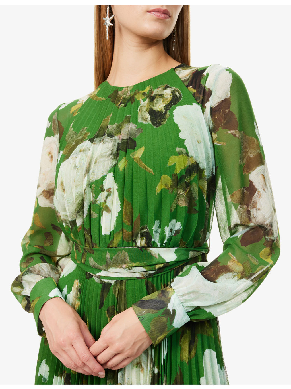 Floral-Print Long-Sleeve Chiffon Gown - 5