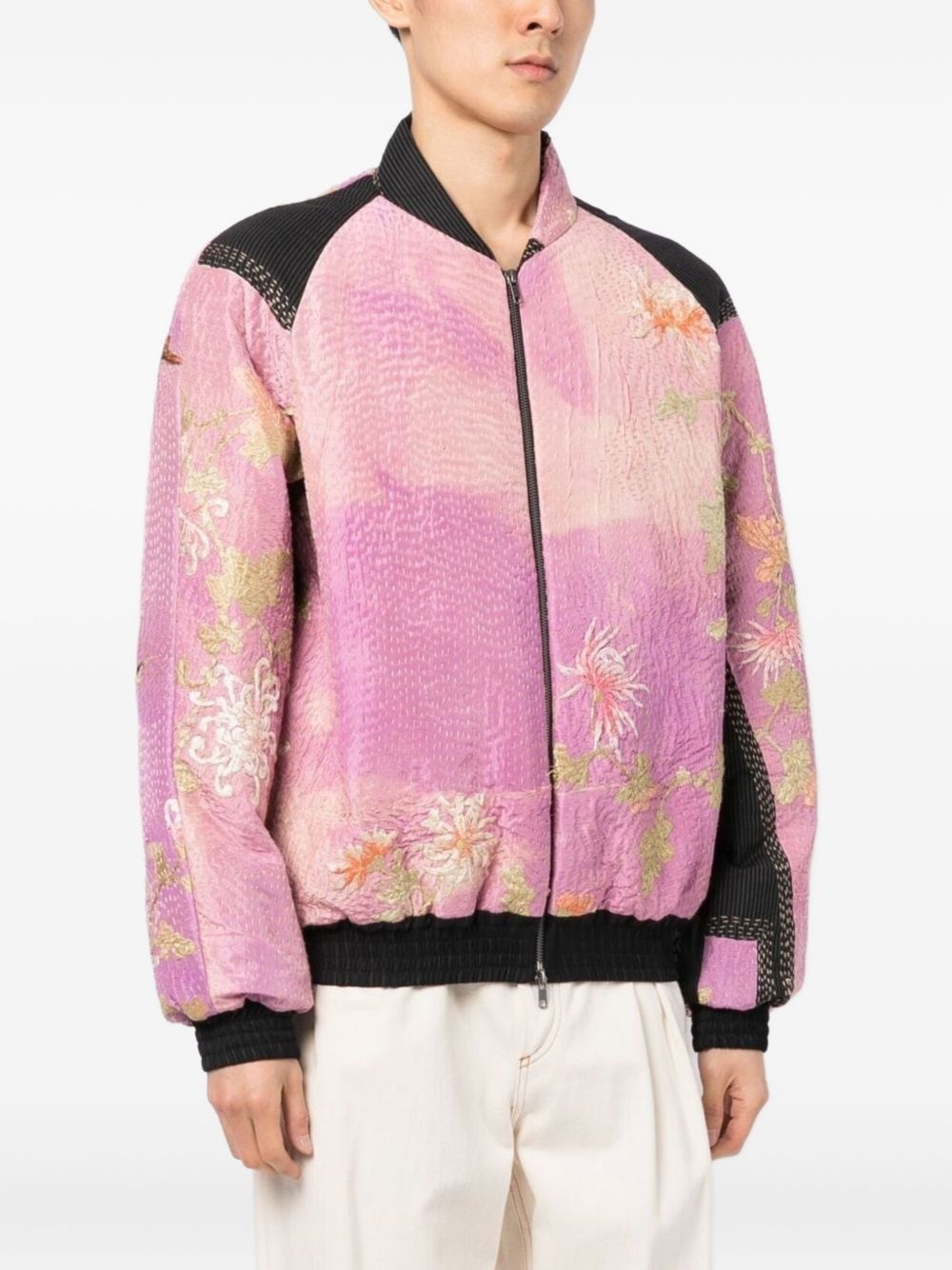 floral-embroidered bomber jacket - 3