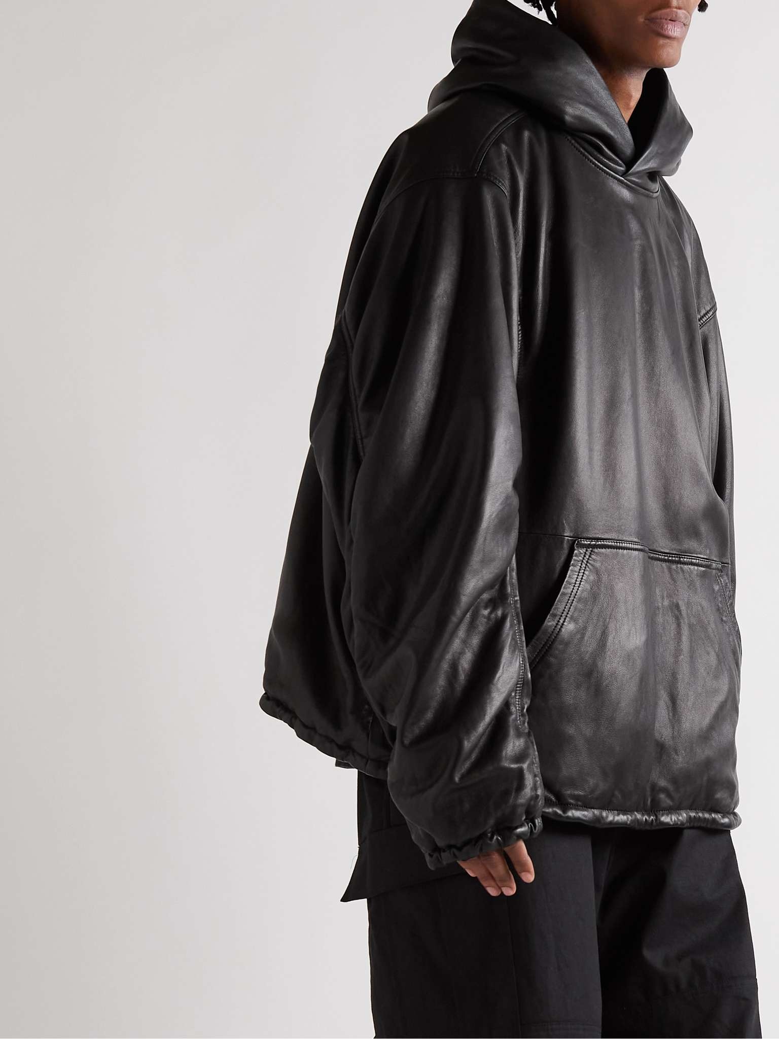 Oversized Full-Grain Leather Hoodie - 4