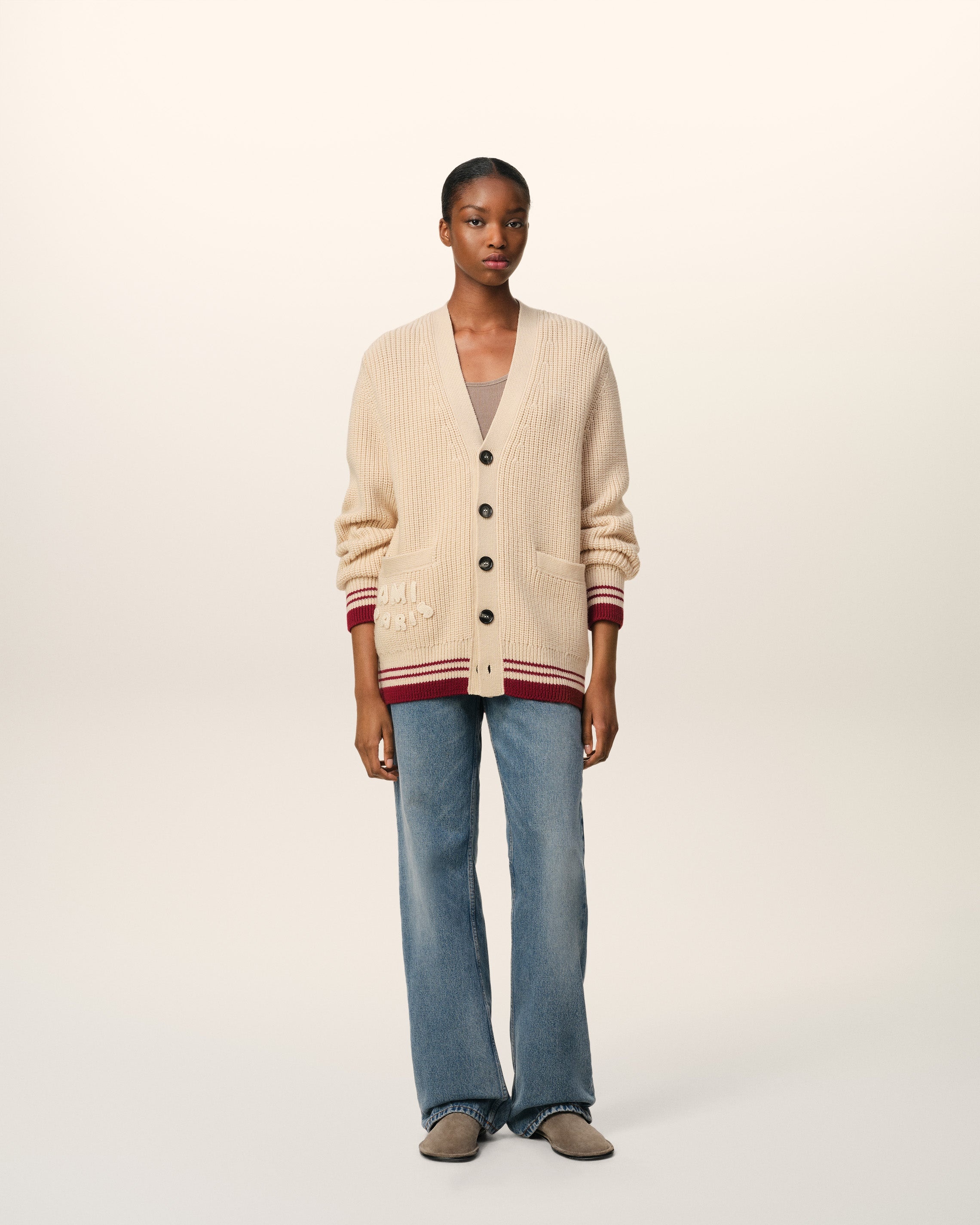 BEIGE WOOL RIBBED SWEATER - 2