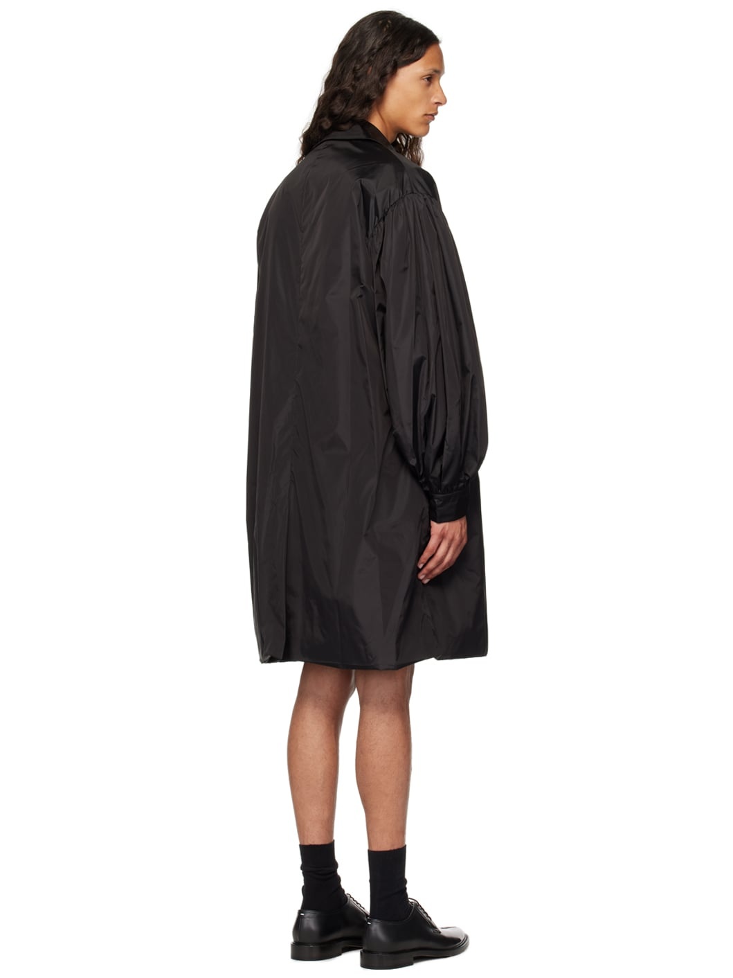 Black Embellished Puff Sleeve Coat - 3
