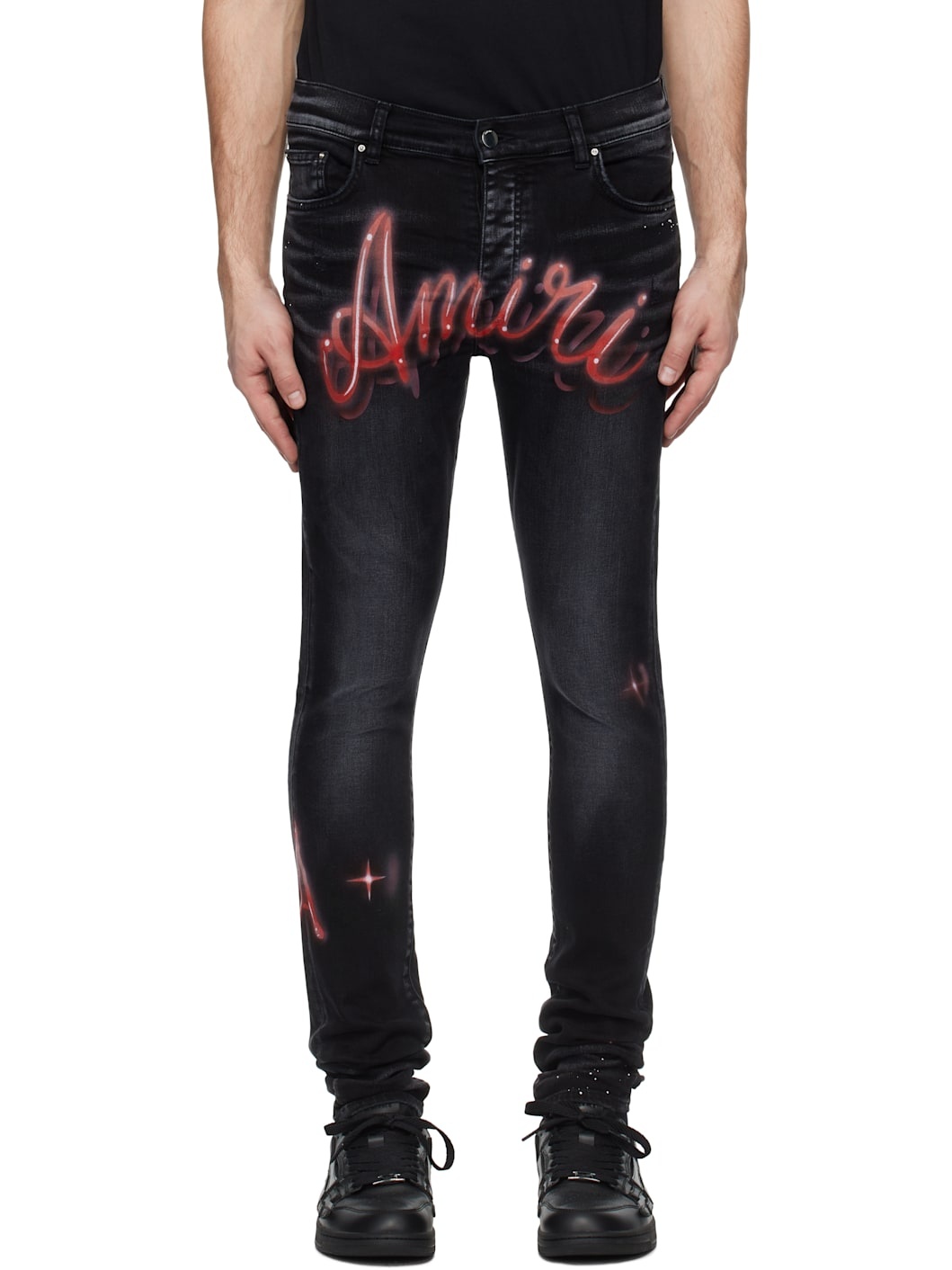 Black 'Amiri' Airbrush Logo Skinny Jeans - 1