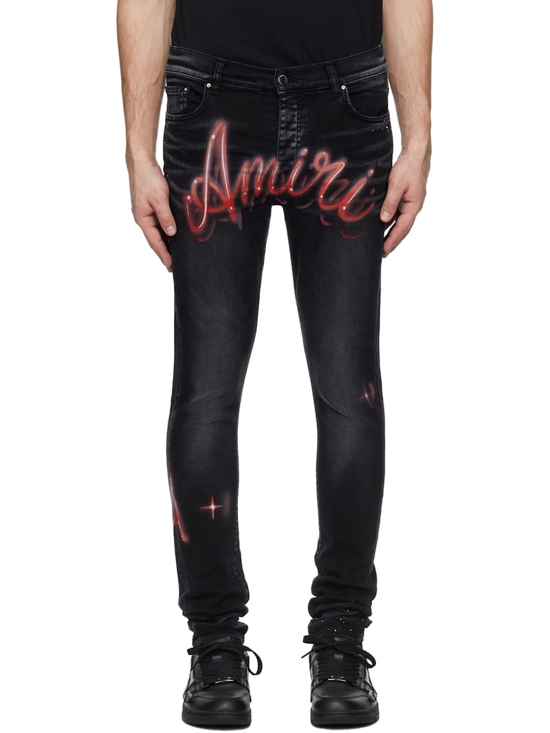 Black 'Amiri' Airbrush Logo Skinny Jeans 1