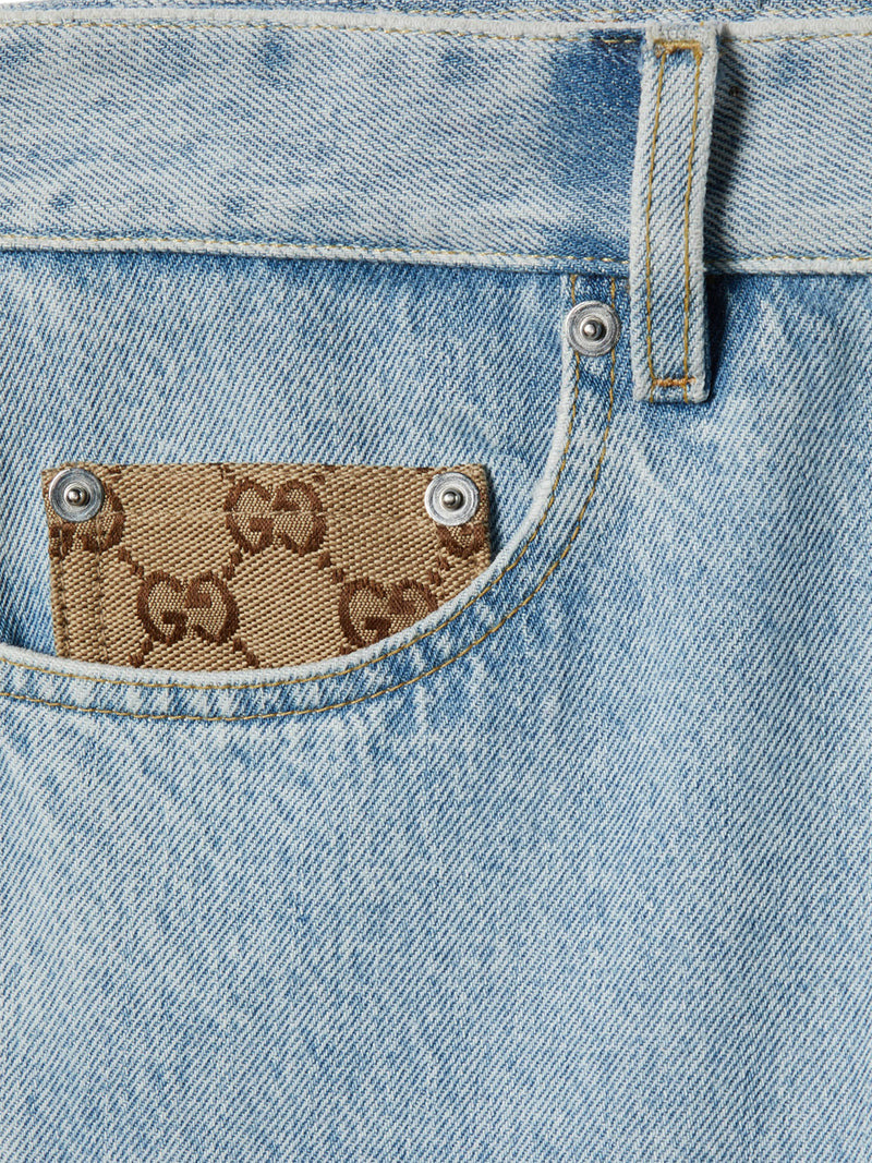 Gucci Men Délavé Denim Trousers With Gg Insert - 6