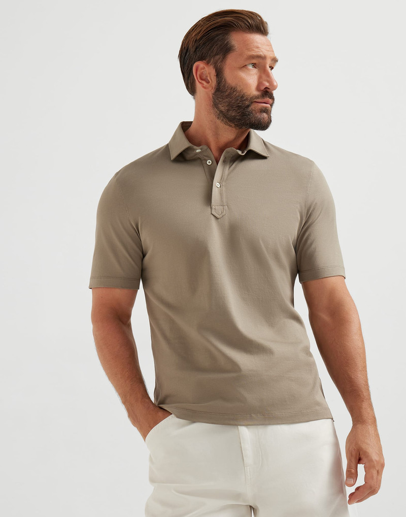 Cotton jersey polo with shirt-style collar 1