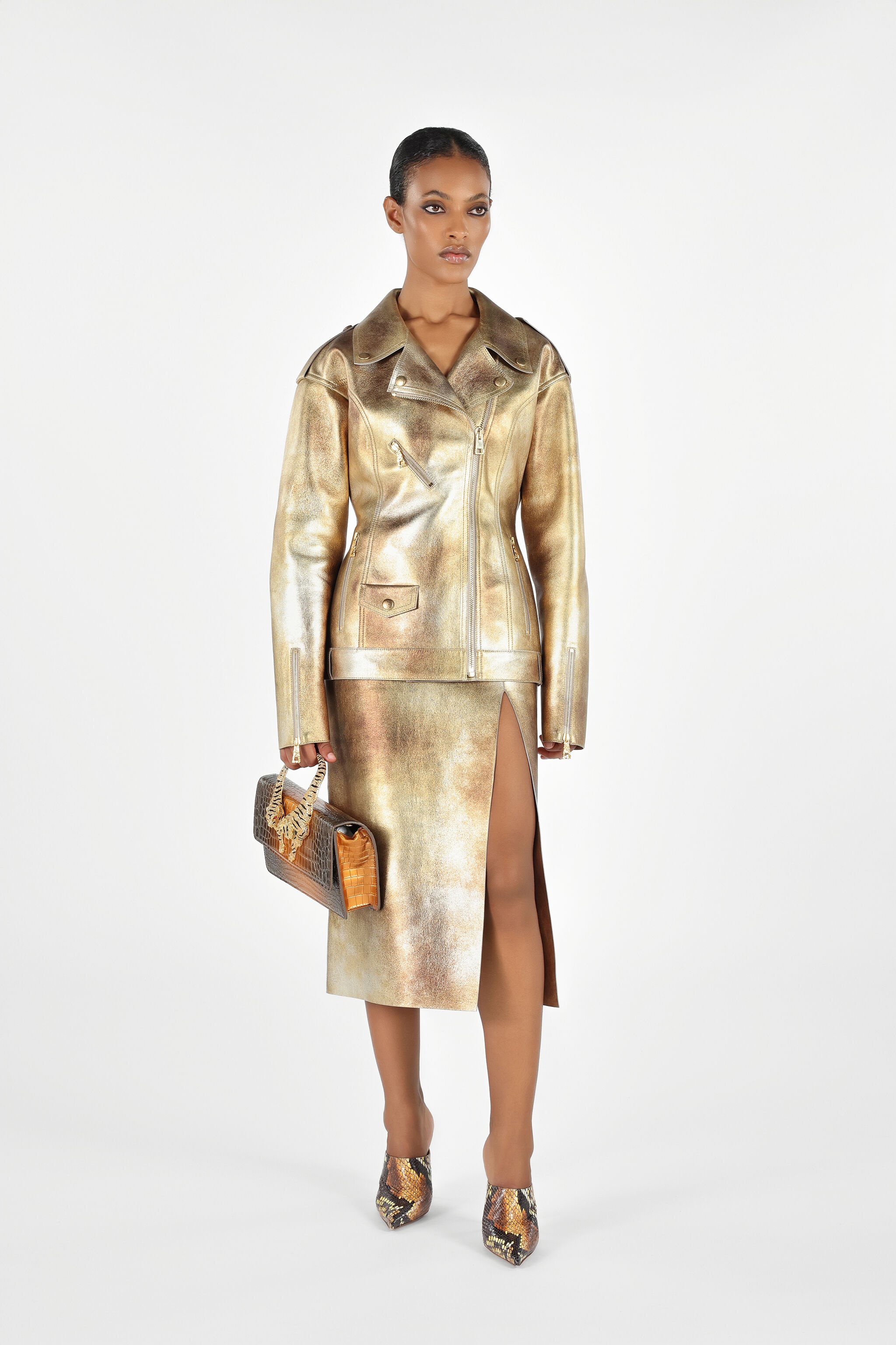 Metallic Effect Biker Jacket - 2