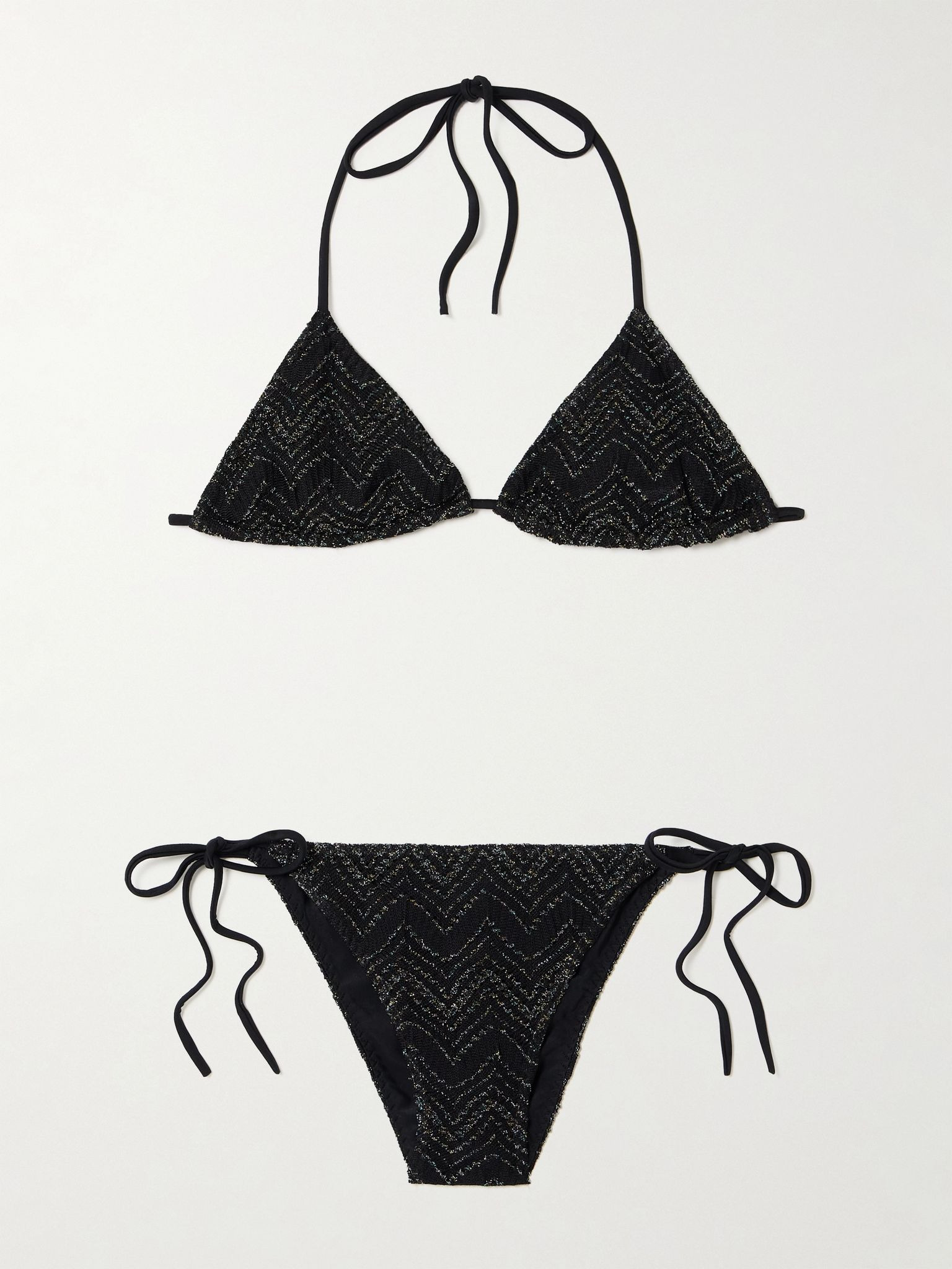 Mare striped metallic crochet-knit triangle bikini Black - 1