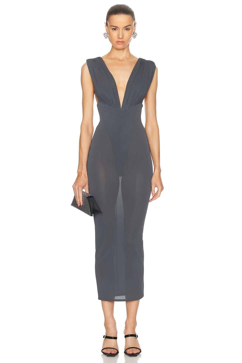 Ruched V Neck Dress - 1