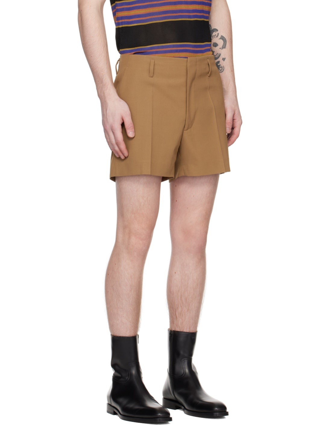 Brown Creased Shorts - 4