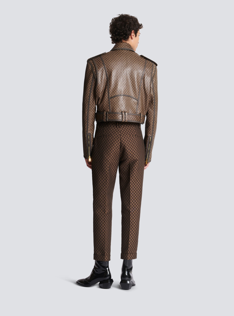 Leather biker jacket with mini monogram print 4