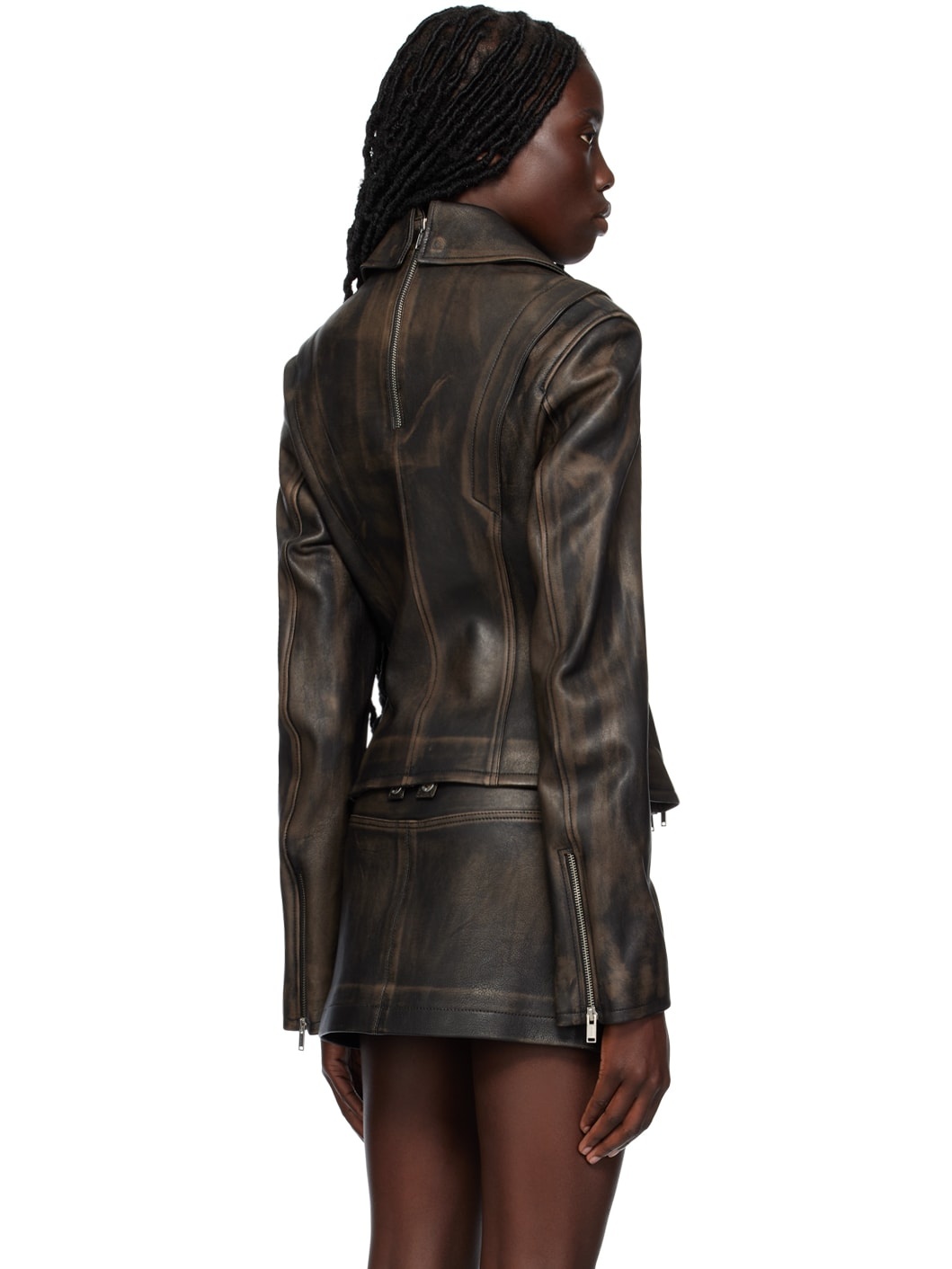 Black Off-The-Shoulder Leather Jacket - 3