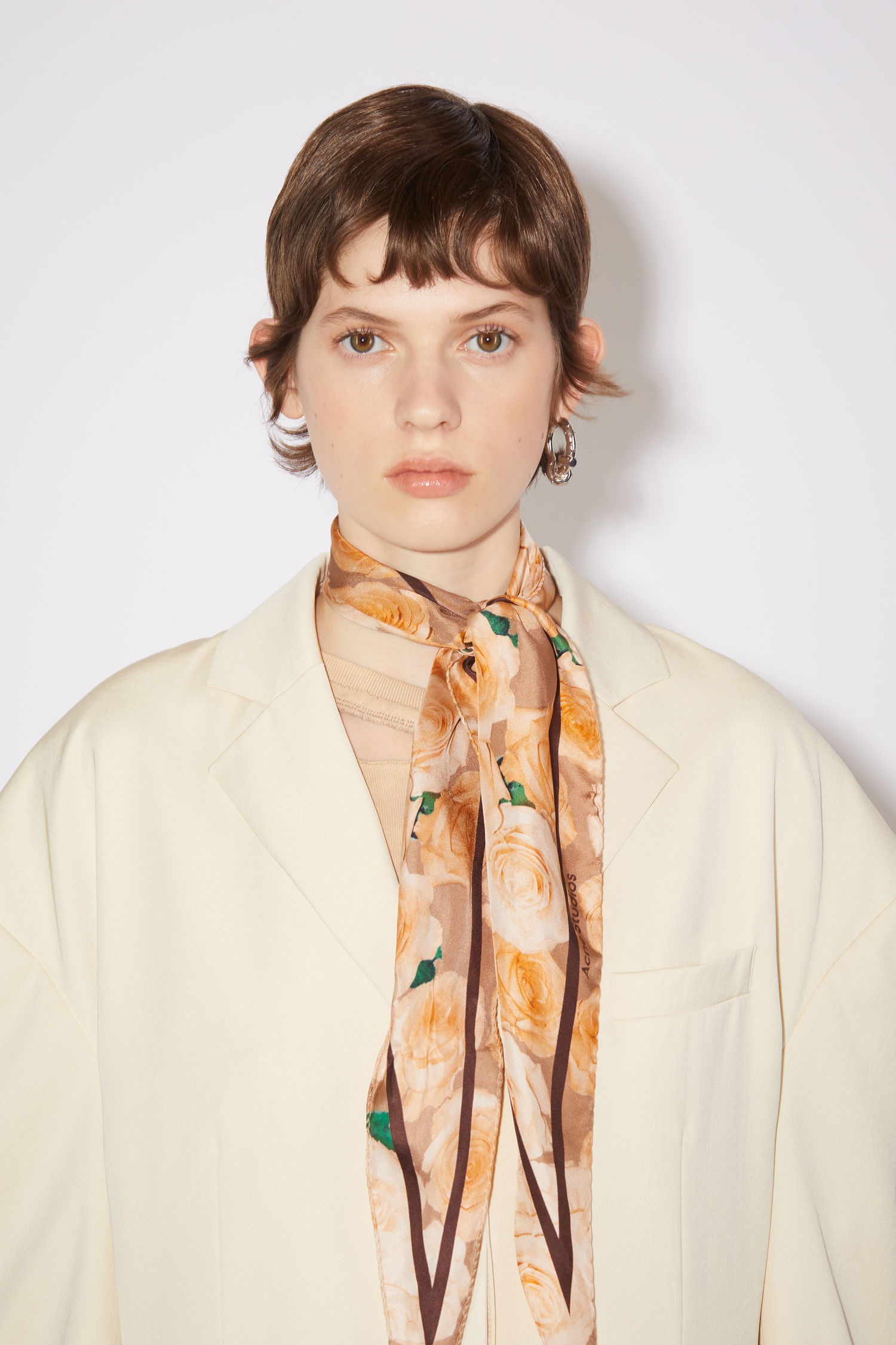 Rose print silk scarf - Peach orange - 2