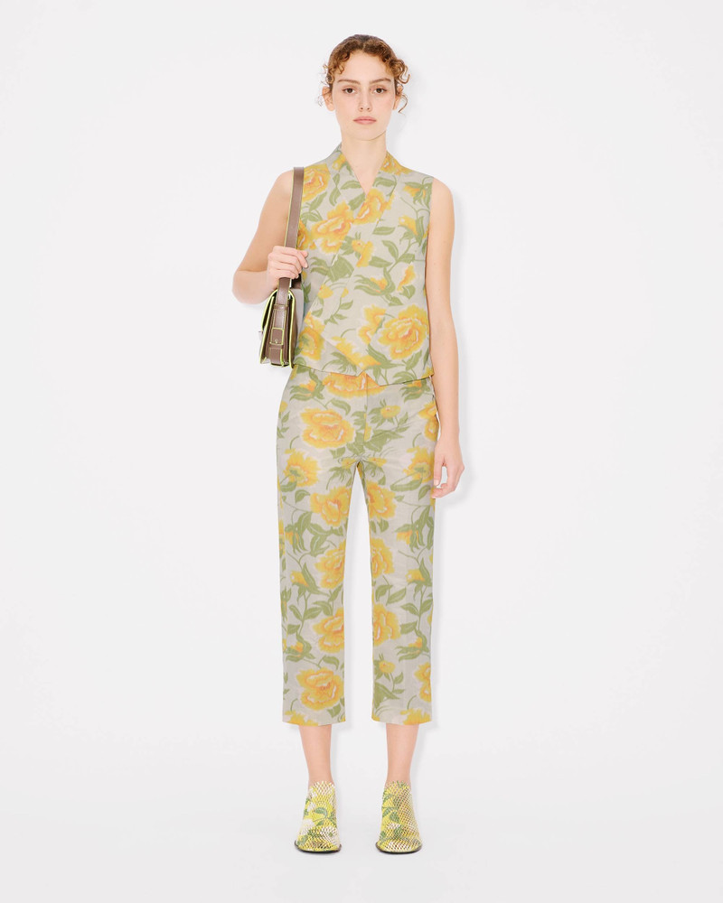 'KENZO Peonies' kimono waistcoat in cotton linen and satin solid 5