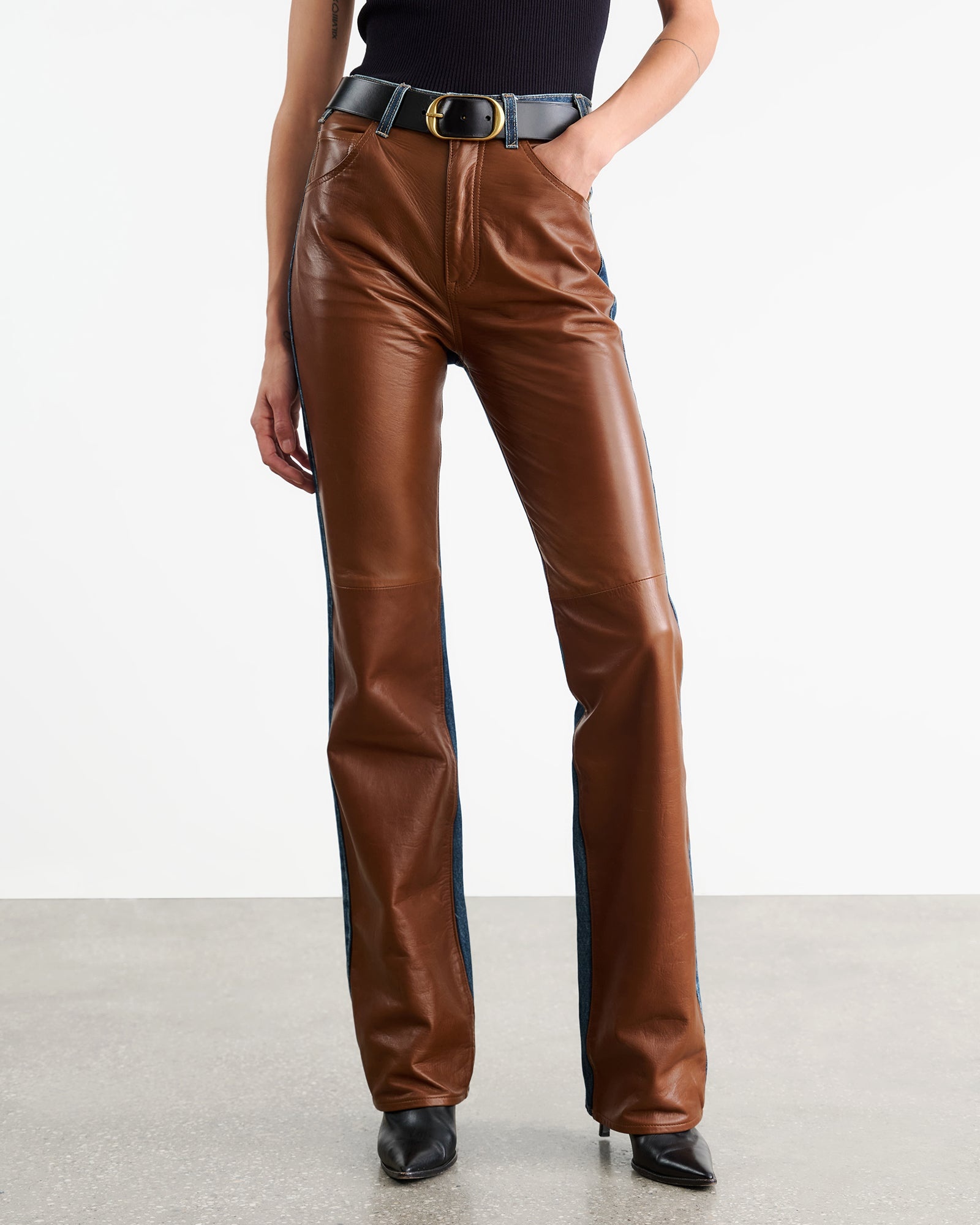 LIMITED EXCLUSIVE | JOAN LEATHER COMBO JEAN - 3