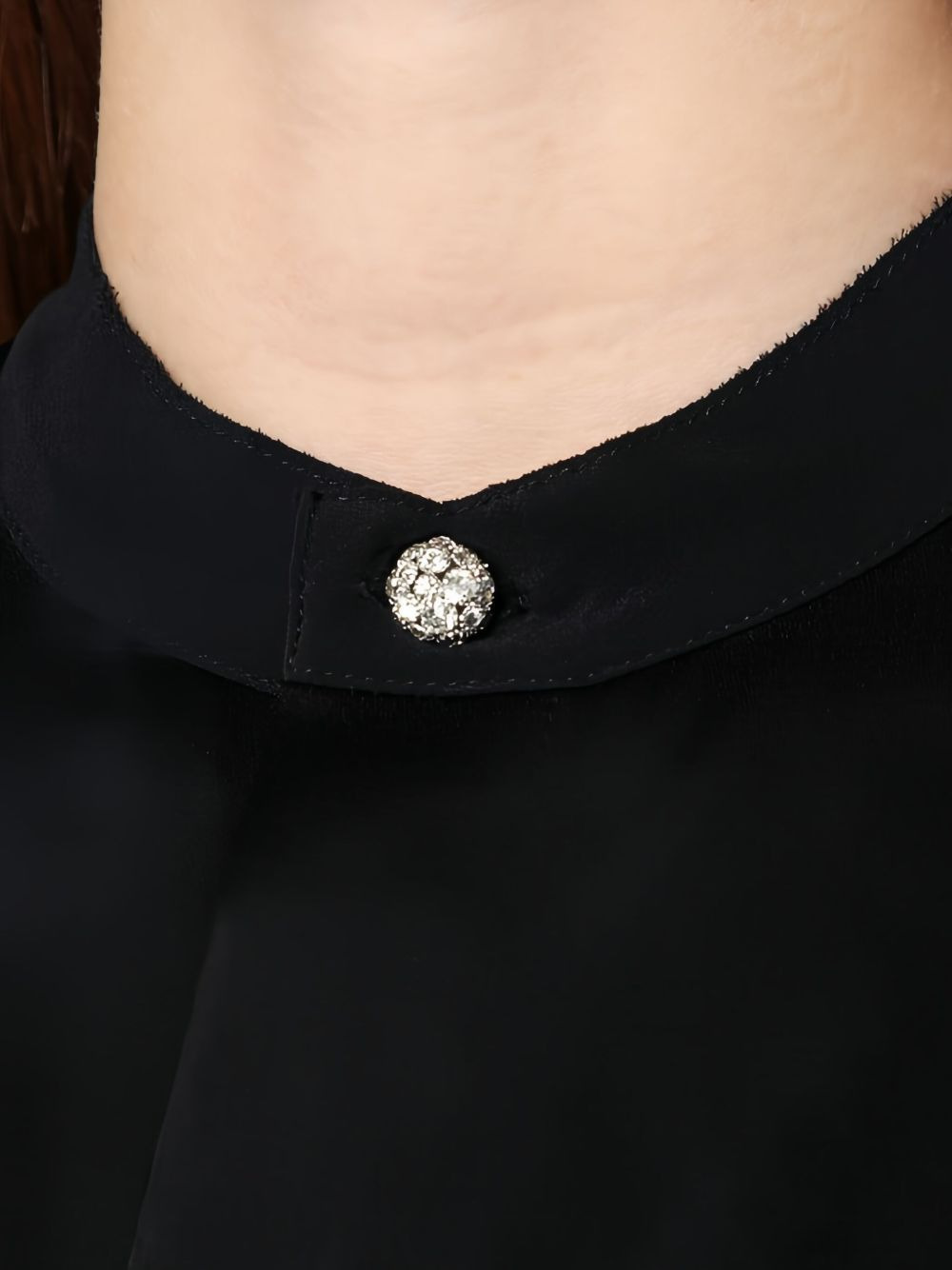 crystal-button satin-panel shirt - 4