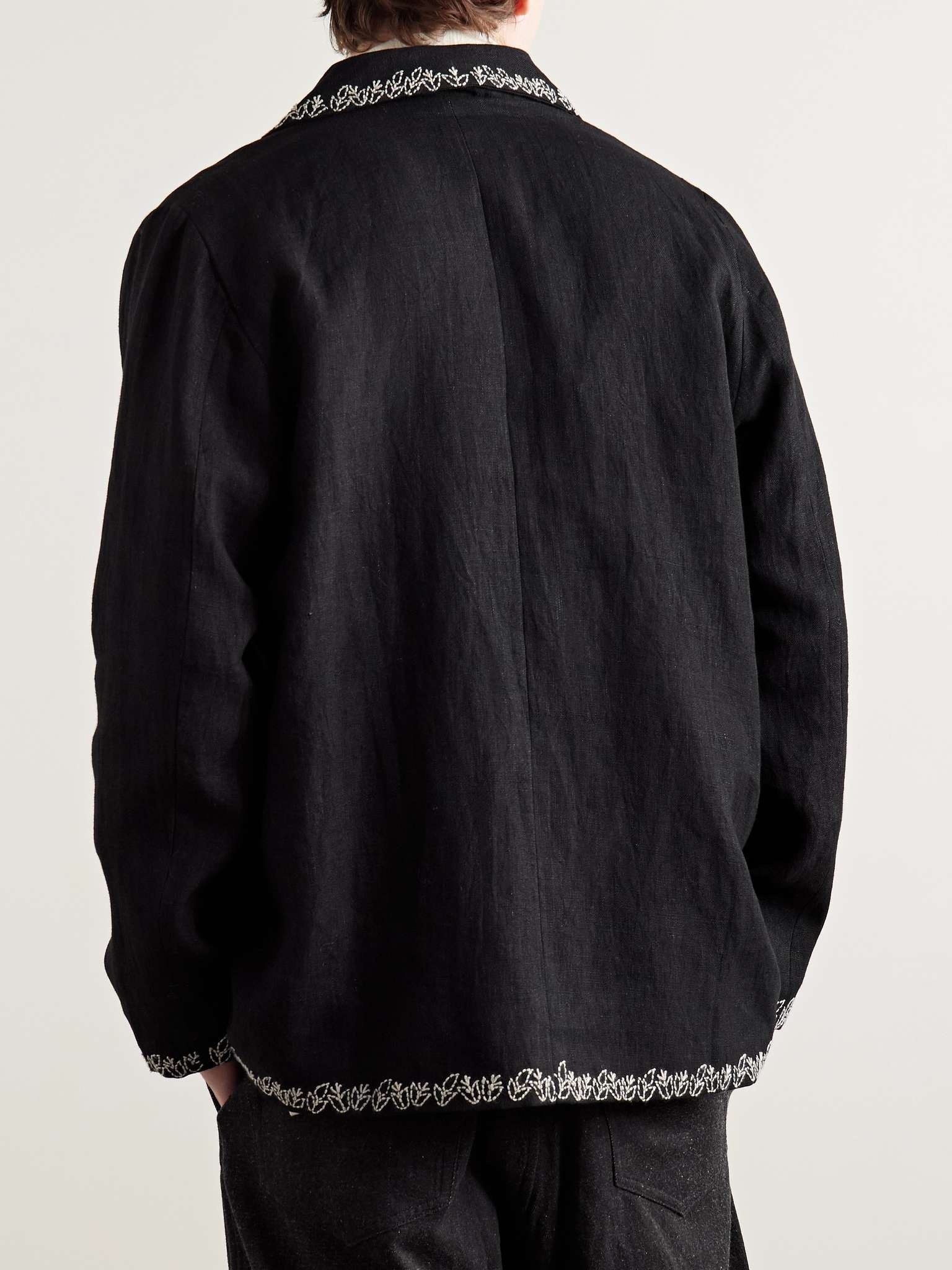 Unstructured Embroidered Linen Blazer - 3