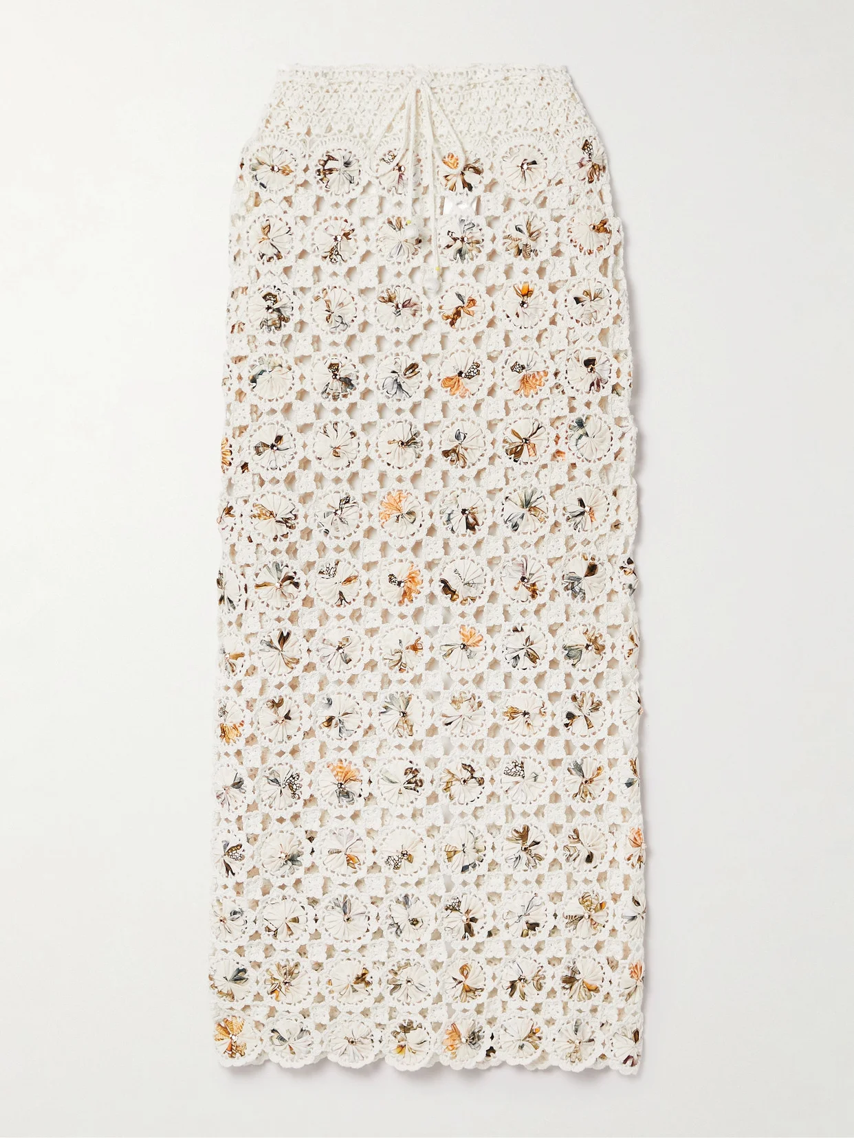 + Net Sustain Arroyo Caracola Embellished Printed Crepe And Crocheted Cotton Midi Skirt - 1