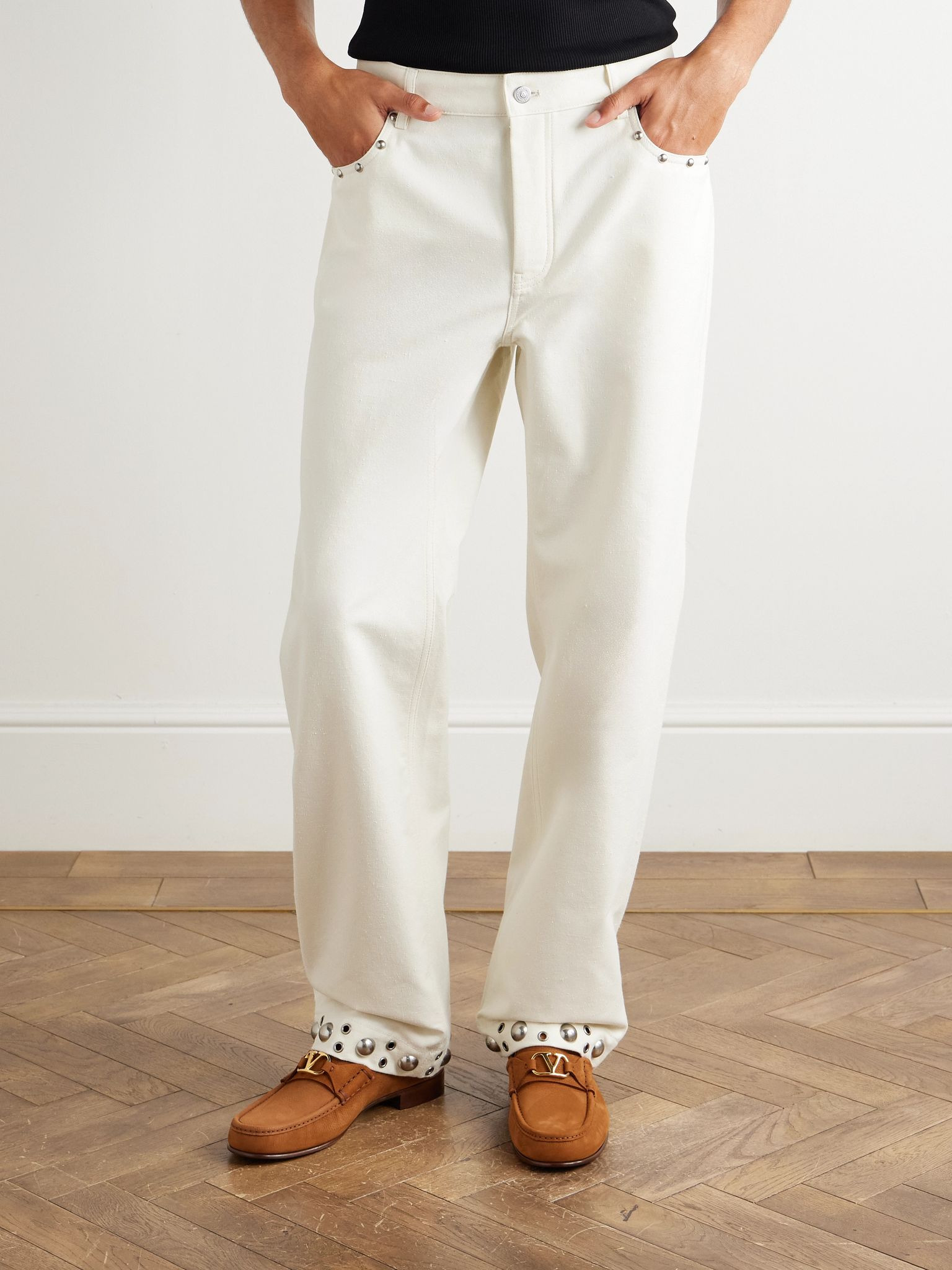 Straight-Leg Embellished Jeans White - 3