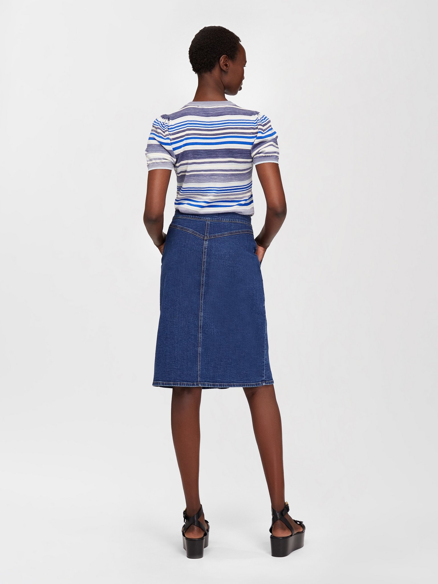 KNEE-LENGTH DENIM WHO SKIRT - 3