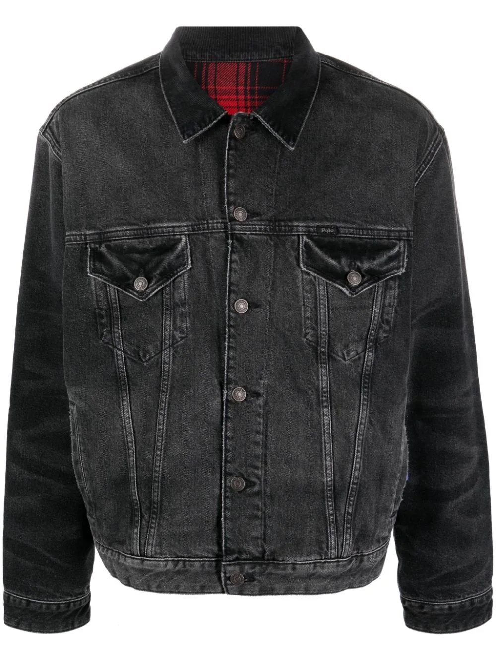 reversible checked denim jacket - 1