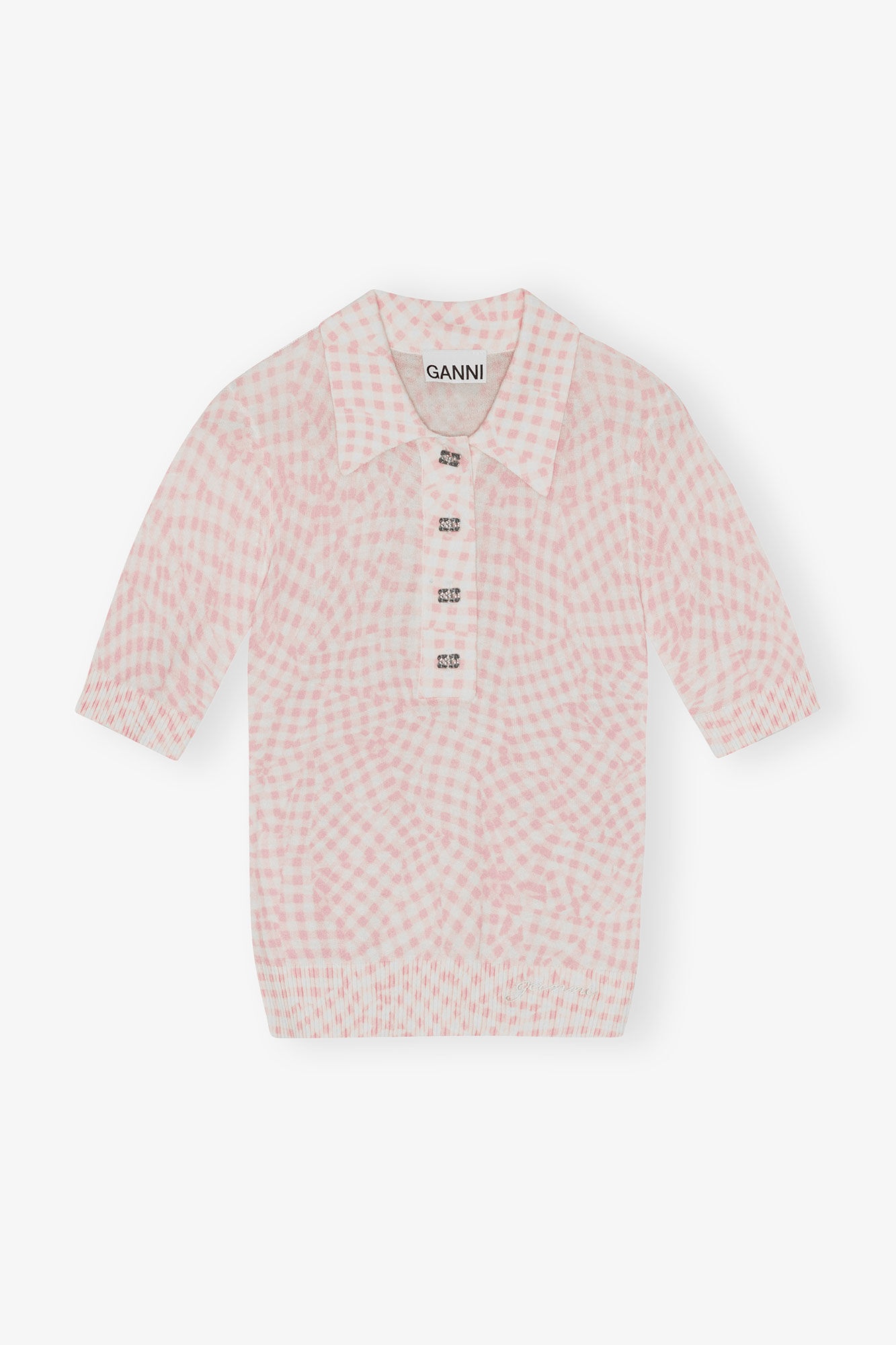 PINK SHEER COTTON PRINTED POLO SHIRT - 1