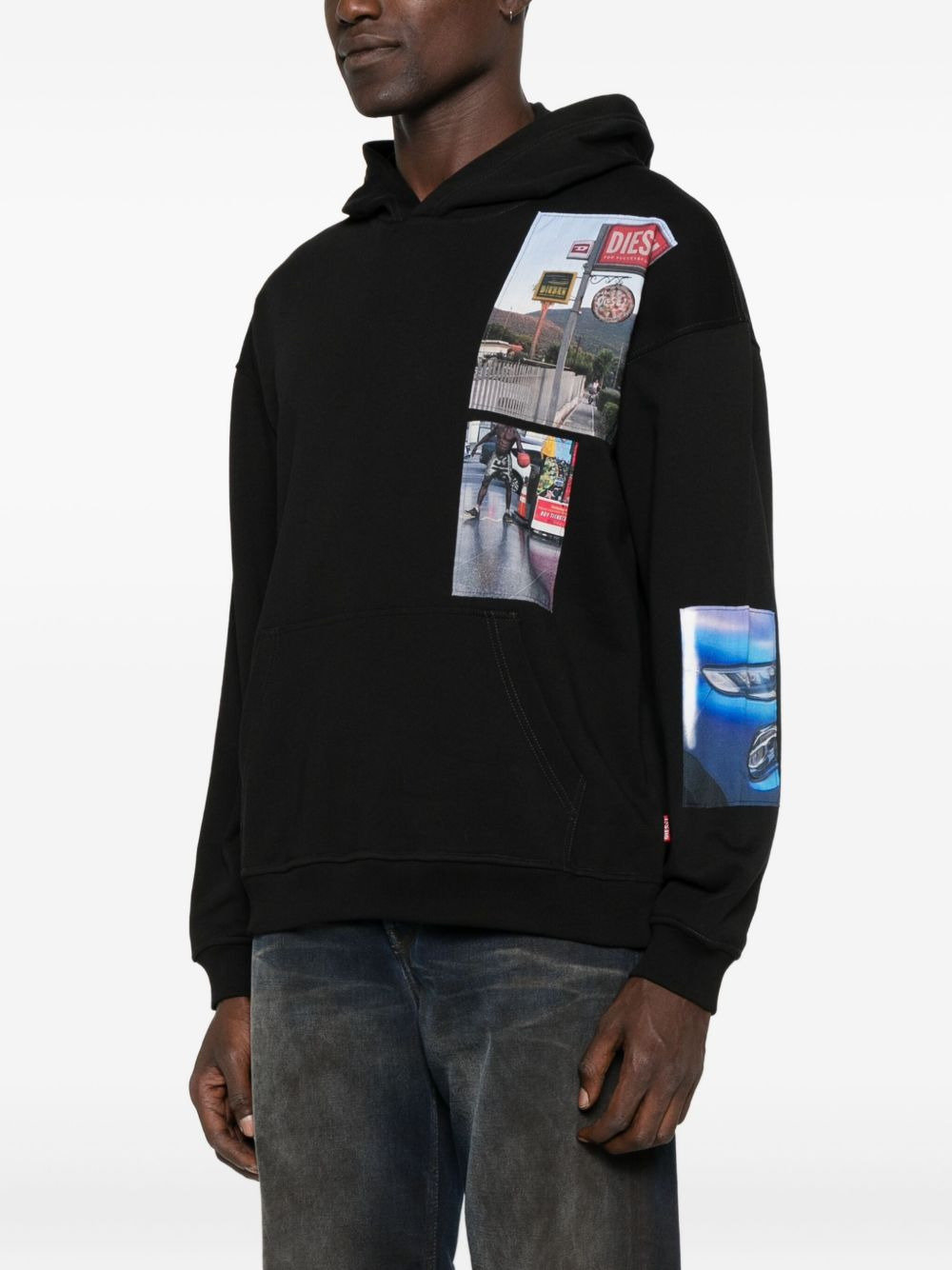 patchwork-print hoodie - 3